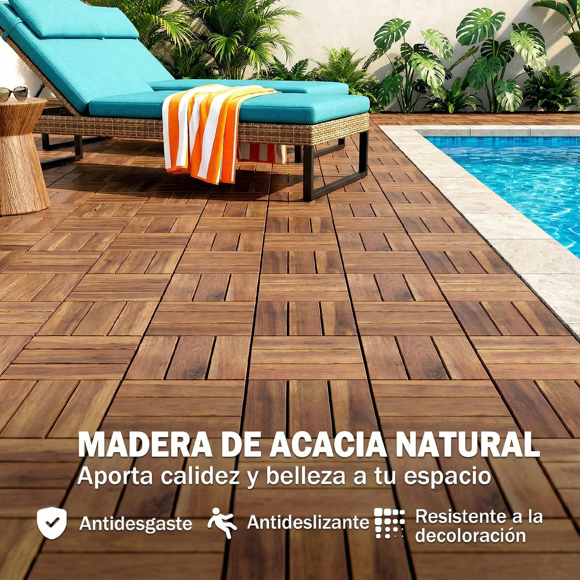Outsunny Set de 10 Piezas Baldosas de Exterior de Madera de Acacia, 31x31 cm, 0,91 m², Suelo de Terraza Exterior, Antideslizantes y Resistentes al Clima, Fácil Instalación, para Terraza, Marrón Oscuro