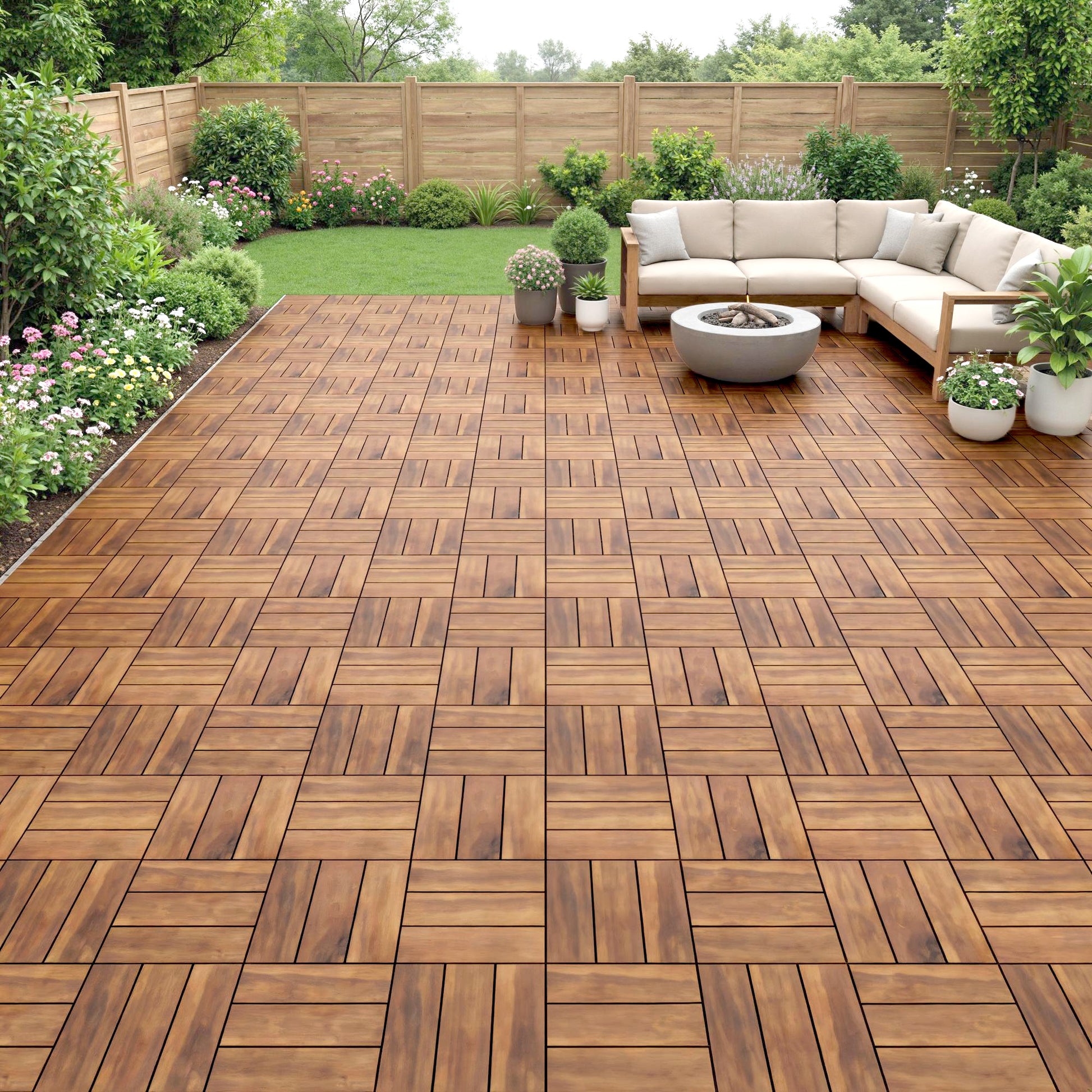 Outsunny Set de 10 Piezas Baldosas de Exterior de Madera de Acacia, 31x31 cm, 0,91 m², Suelo de Terraza Exterior, Antideslizantes y Resistentes al Clima, Fácil Instalación, para Terraza, Marrón Oscuro