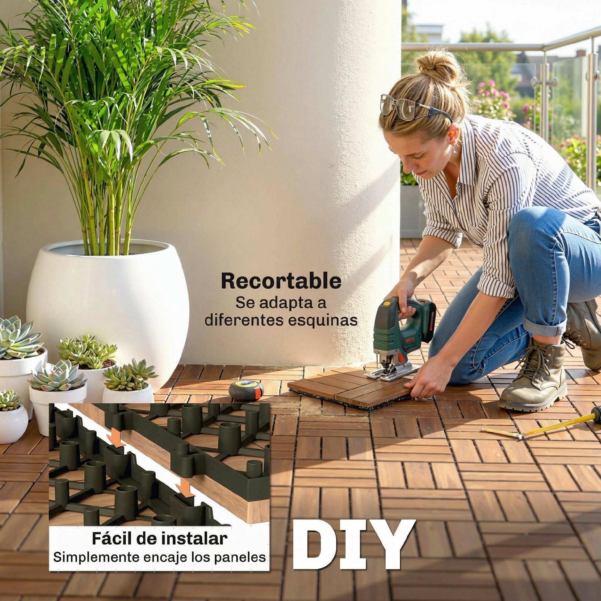 Outsunny Set de 10 Piezas Baldosas de Exterior de Madera de Acacia, 31x31 cm, 0,91 m², Suelo de Terraza Exterior, Antideslizantes y Resistentes al Clima, Fácil Instalación, para Terraza, Marrón Oscuro