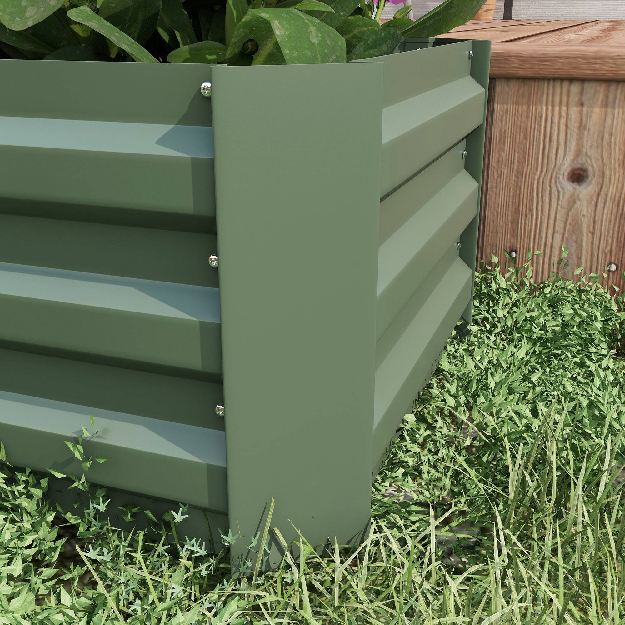 Outsunny Juego de 2 Jardineras Exterior Grandes de Acero Galvanizado, Huertos Urbanos, Maceteros Exterior Elevados para Plantas, Flores, Terraza, Resistente a la Intemperie, 100x50x30 cm, Verde