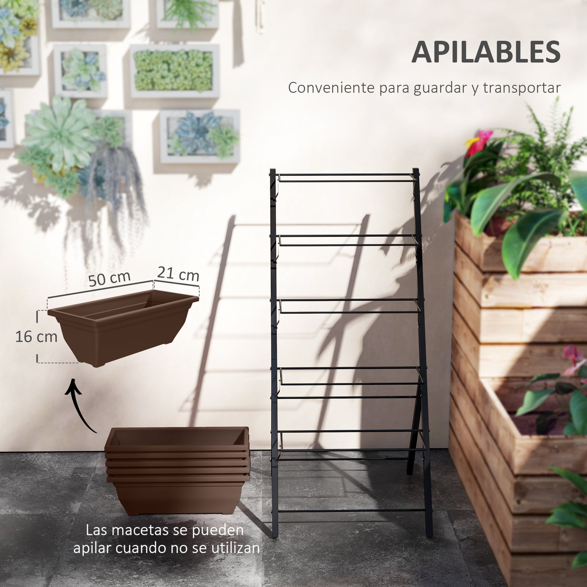 Outsunny Soporte para Plantas de 5 Niveles con 5 Macetas, Estantería para Plantas para Esquina, Orificios de Drenaje, Diseño en Escalera, Soporte para Macetas, Interior y Exterior, 55x63x120 cm, Negro