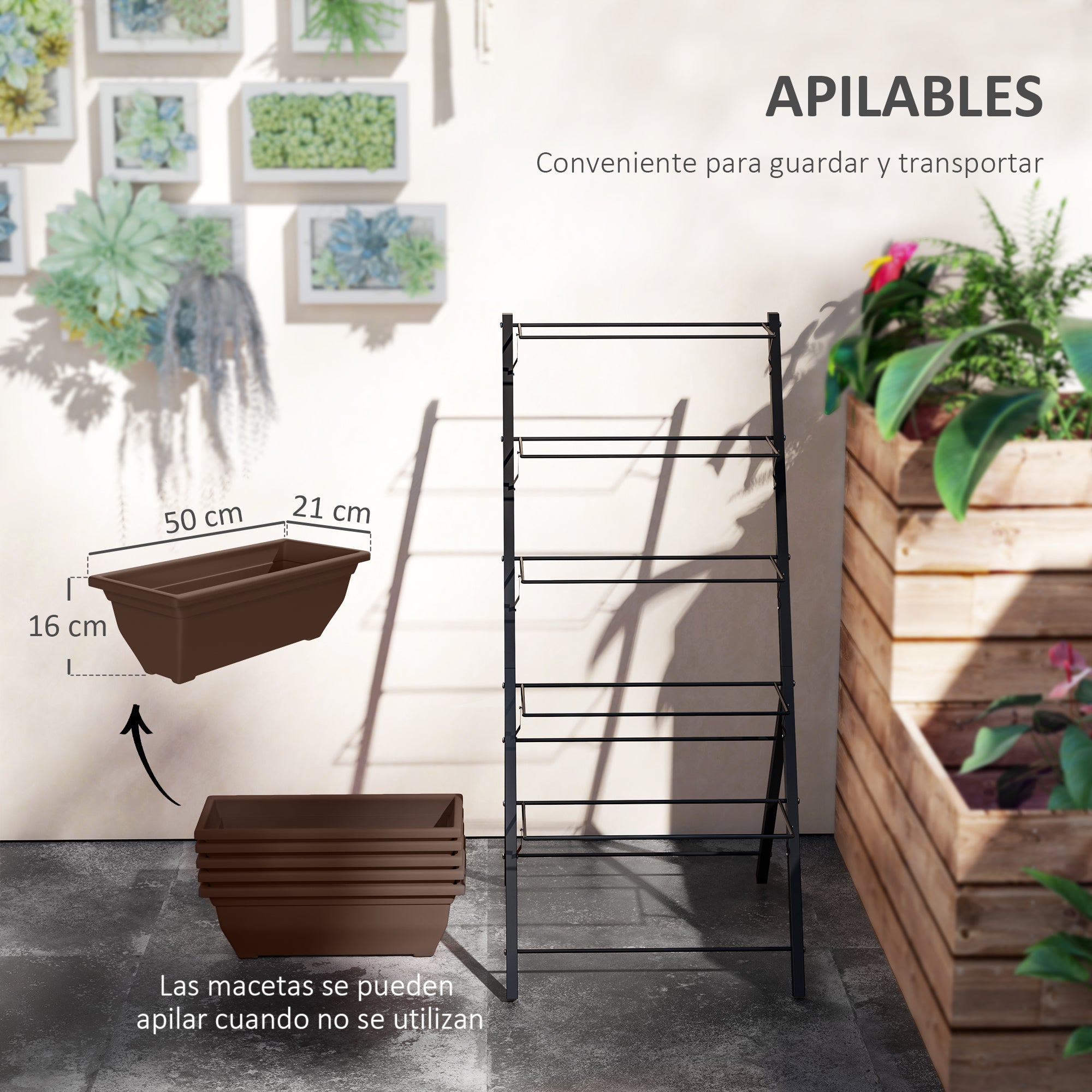 Outsunny Soporte para Plantas de 5 Niveles con 5 Macetas, Estantería para Plantas para Esquina, Orificios de Drenaje, Diseño en Escalera, Soporte para Macetas, Interior y Exterior, 55x63x120 cm, Negro
