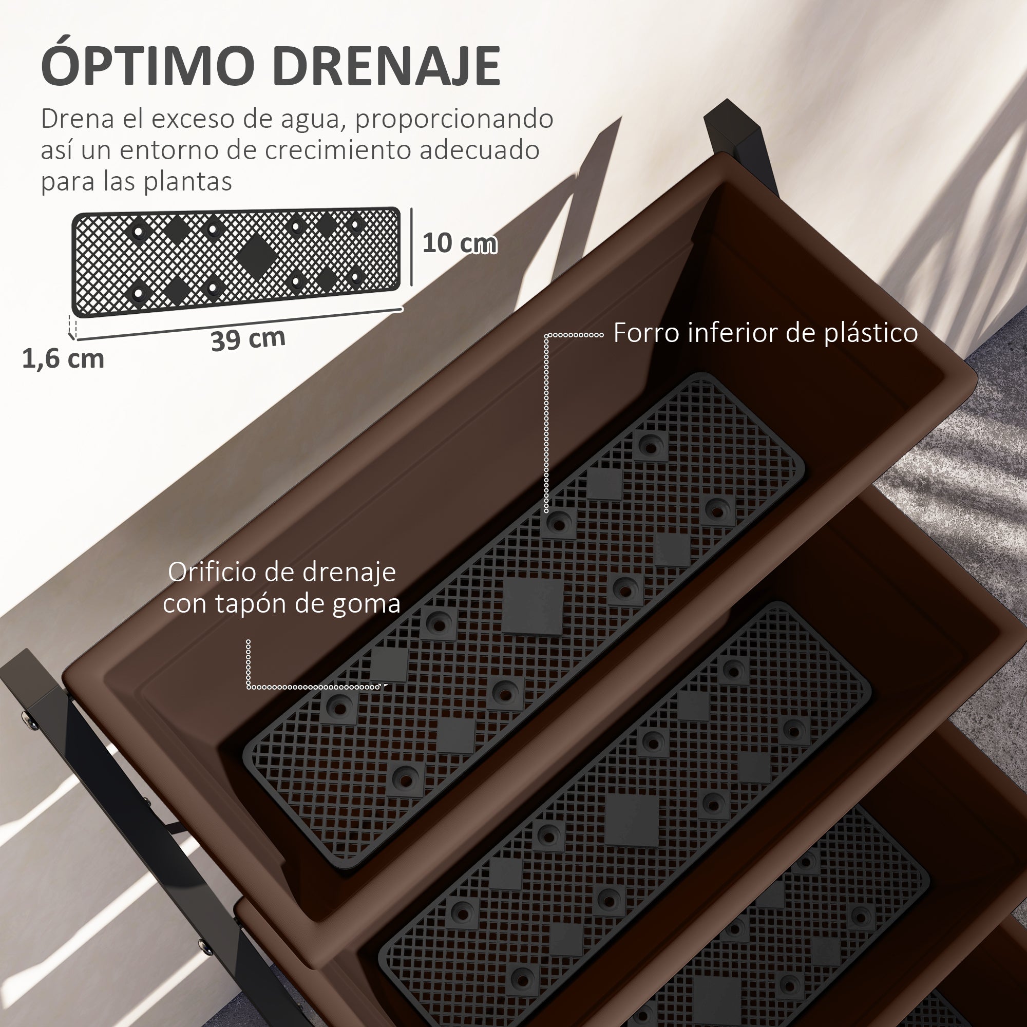 Outsunny Soporte para Plantas de 5 Niveles con 5 Macetas, Estantería para Plantas para Esquina, Orificios de Drenaje, Diseño en Escalera, Soporte para Macetas, Interior y Exterior, 55x63x120 cm, Negro