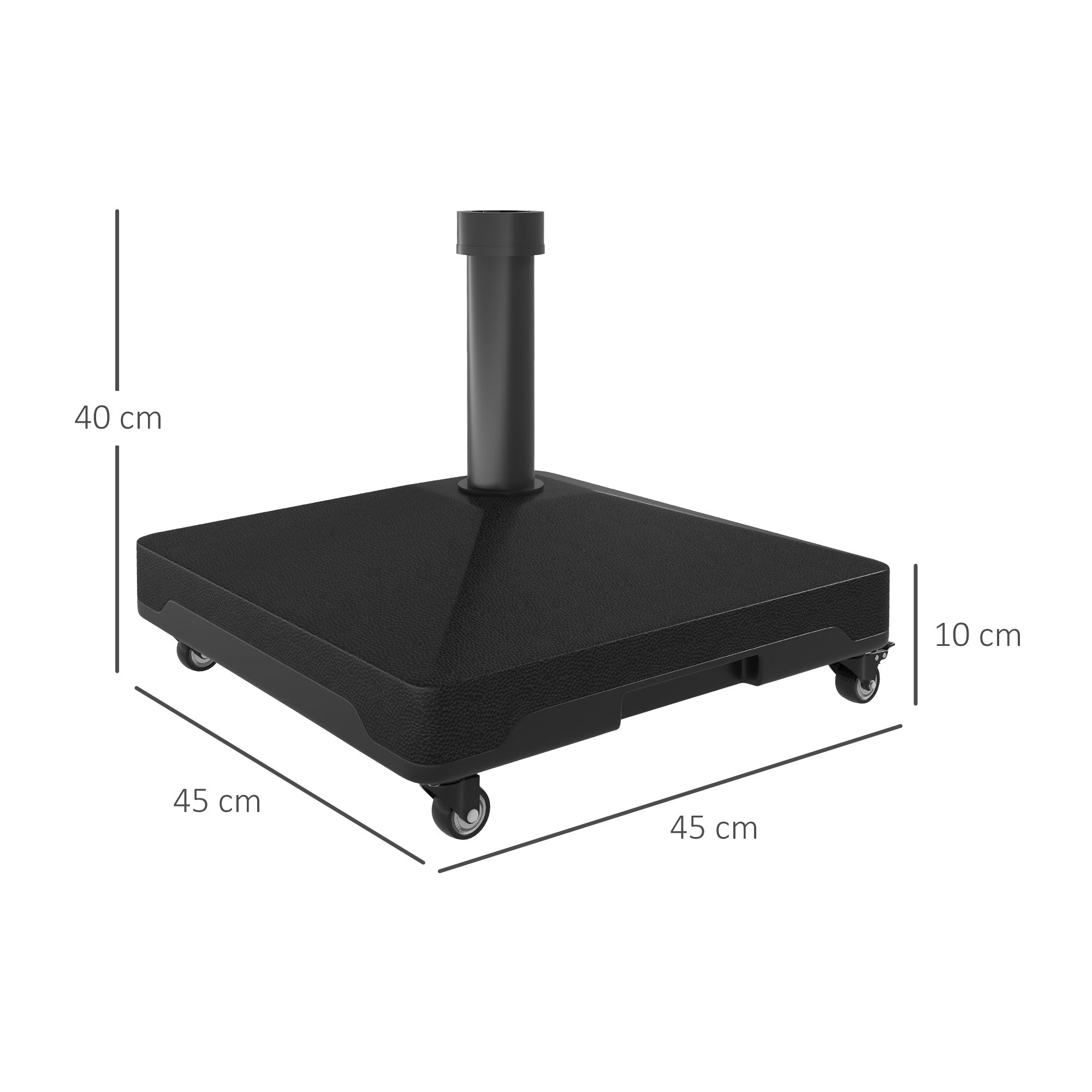 Outsunny Base para Sombrilla Cuadrada Soporte para Parasol con Ruedas Pie para Sombrilla con Rellenable con Agua 17kg o Arena 21kg para Jardín Terraza Negro