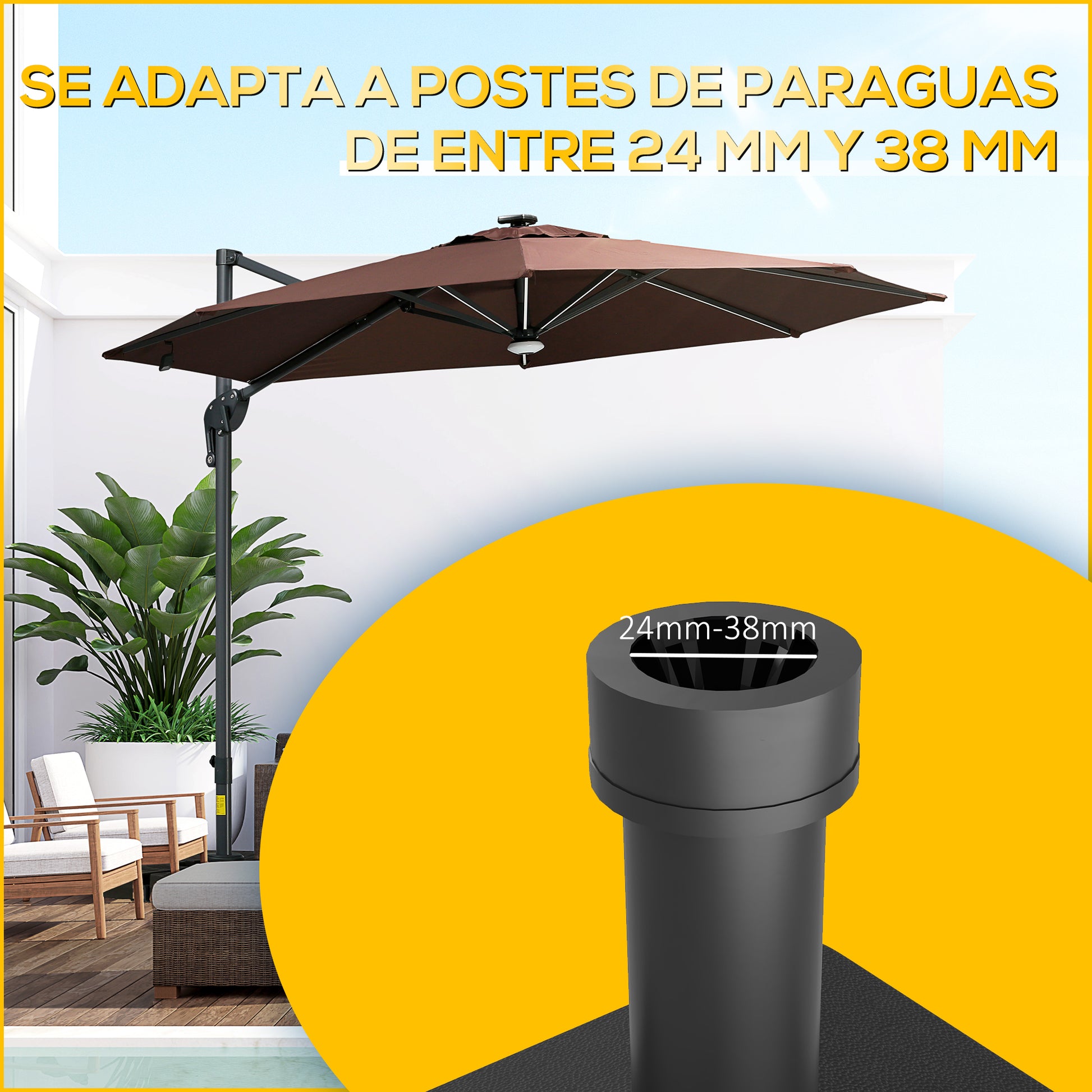 Outsunny Base para Sombrilla Cuadrada Soporte para Parasol con Ruedas Pie para Sombrilla con Rellenable con Agua 17kg o Arena 21kg para Jardín Terraza Negro