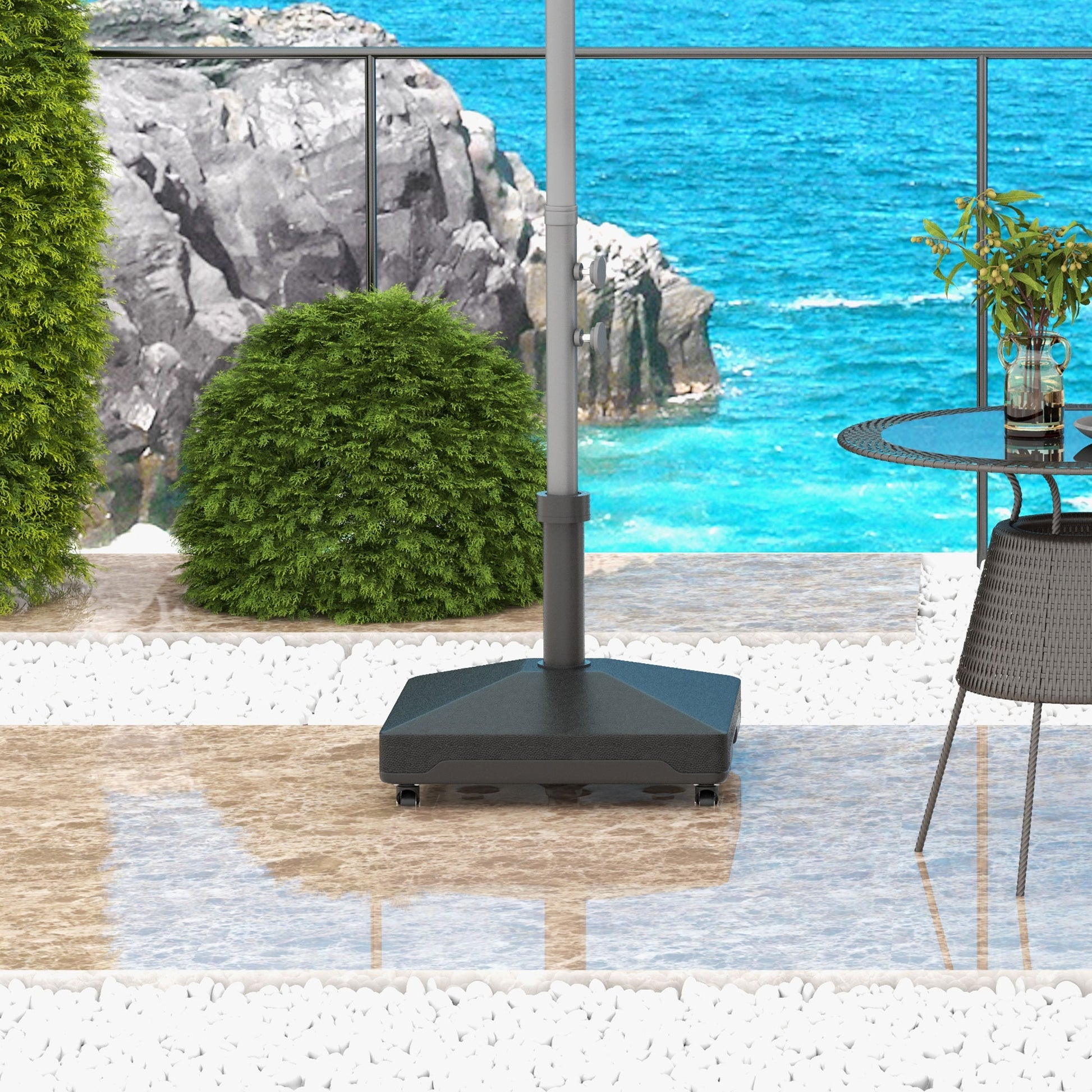 Outsunny Base para Sombrilla Cuadrada Soporte para Parasol con Ruedas Pie para Sombrilla con Rellenable con Agua 17kg o Arena 21kg para Jardín Terraza Negro