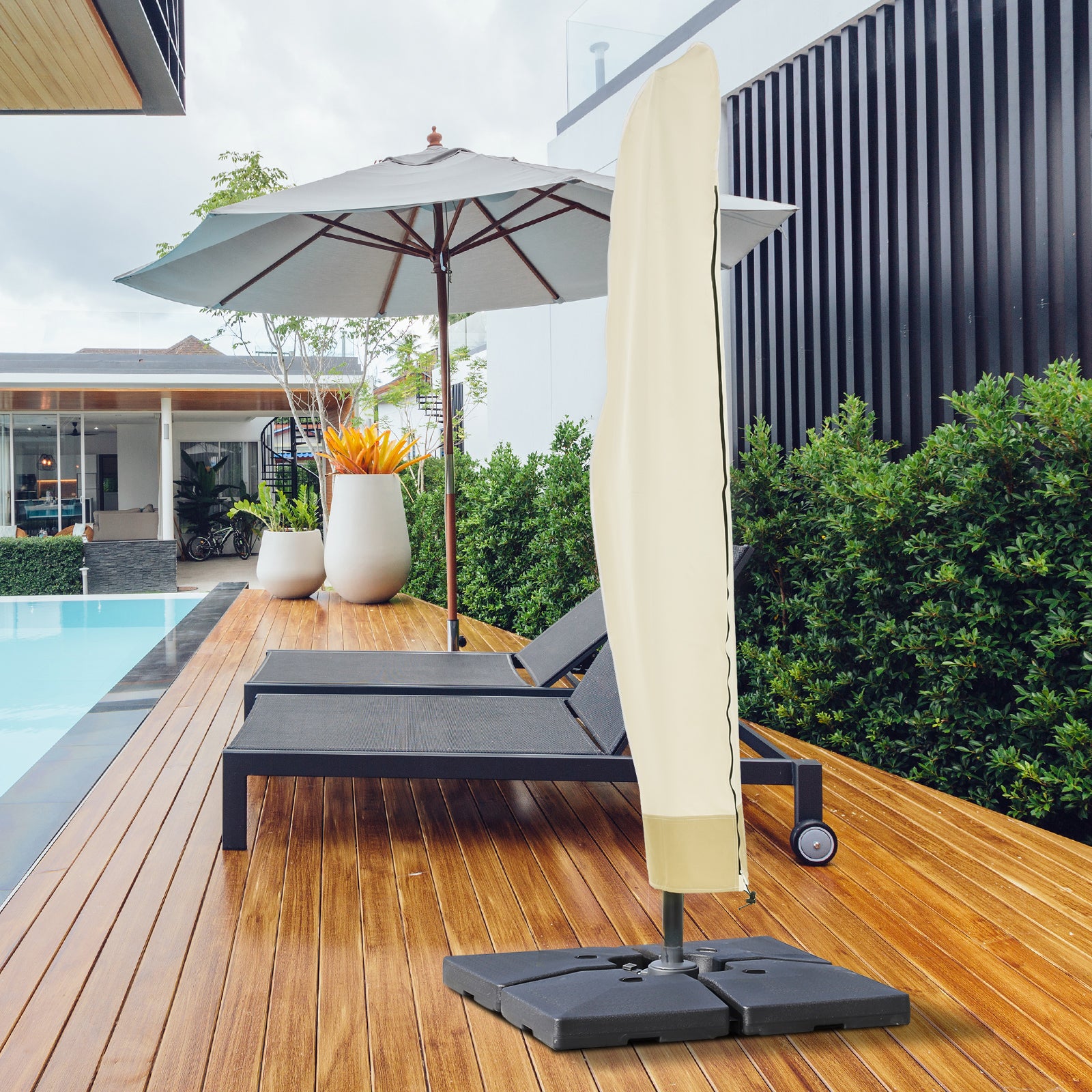 Outsunny Funda para Sombrilla de Jardín Funda para Parasol Impermeable Tela Oxford 600D Cubierta de Parasol con Cremallera para Jardín Exterior Ø56x220 cm Beige