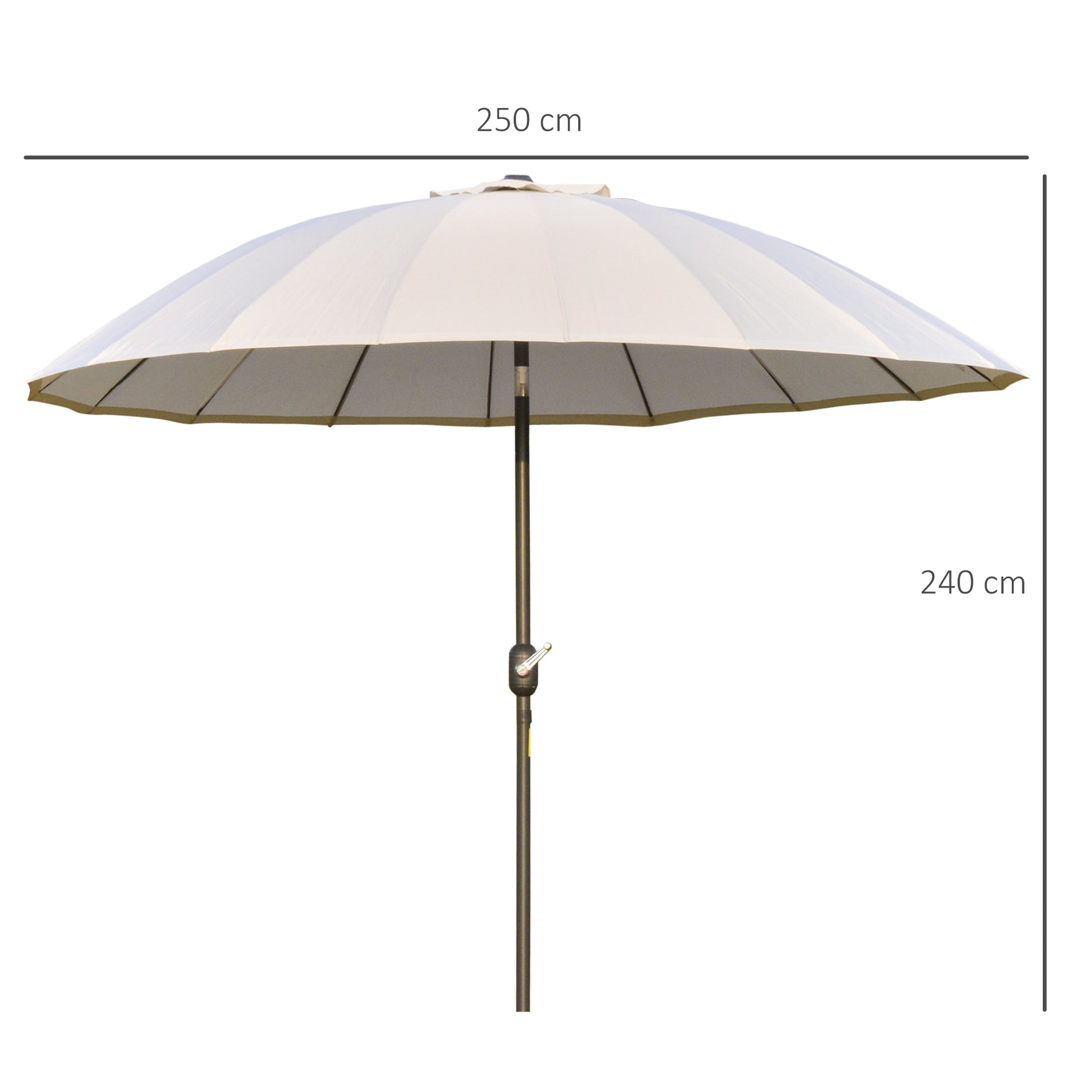 Outsunny Sombrilla Terraza Exterior Ø250 cm Sombrilla de Jardín con Ángulo Inclinable 18 Varillas y Manivela Impermeable Parasol para Patio Terraza Crema