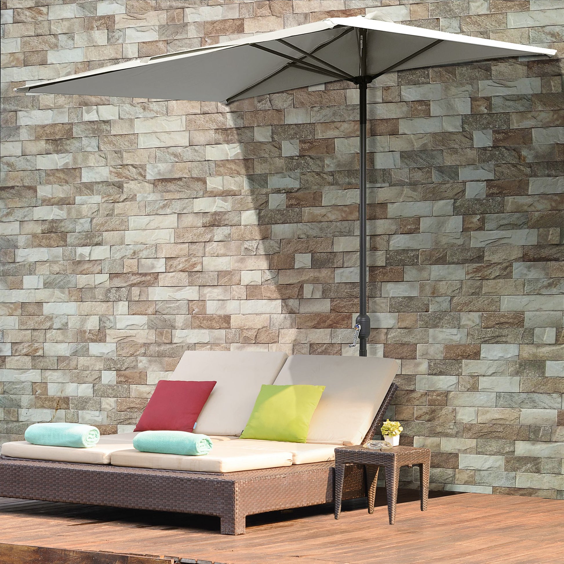 Outsunny Sombrilla Rectangular 230x130x245 cm Parasol para Pared Media Sombrilla con Manivela Protección UV 30+ Impermeable Sombrilla para Balcón Terraza Jardín Beige