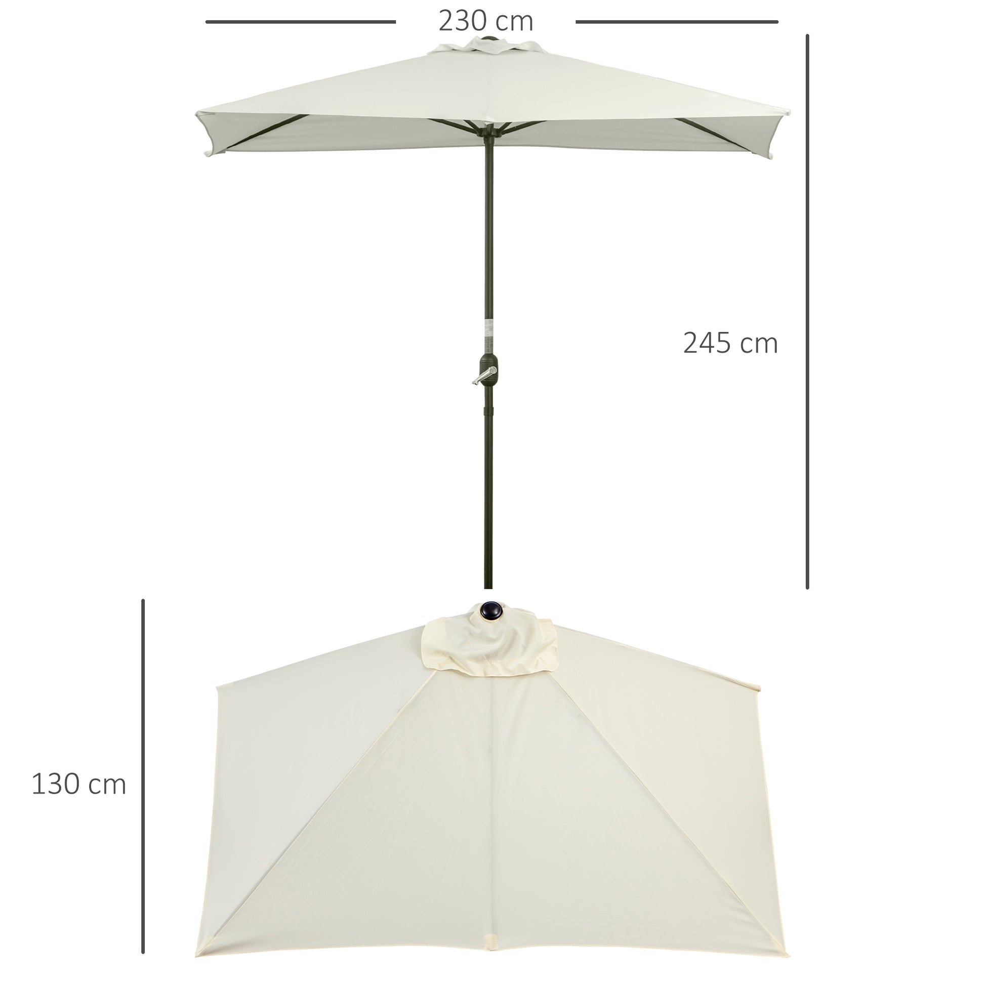Outsunny Sombrilla Rectangular 230x130x245 cm Parasol para Pared Media Sombrilla con Manivela Protección UV 30+ Impermeable Sombrilla para Balcón Terraza Jardín Beige