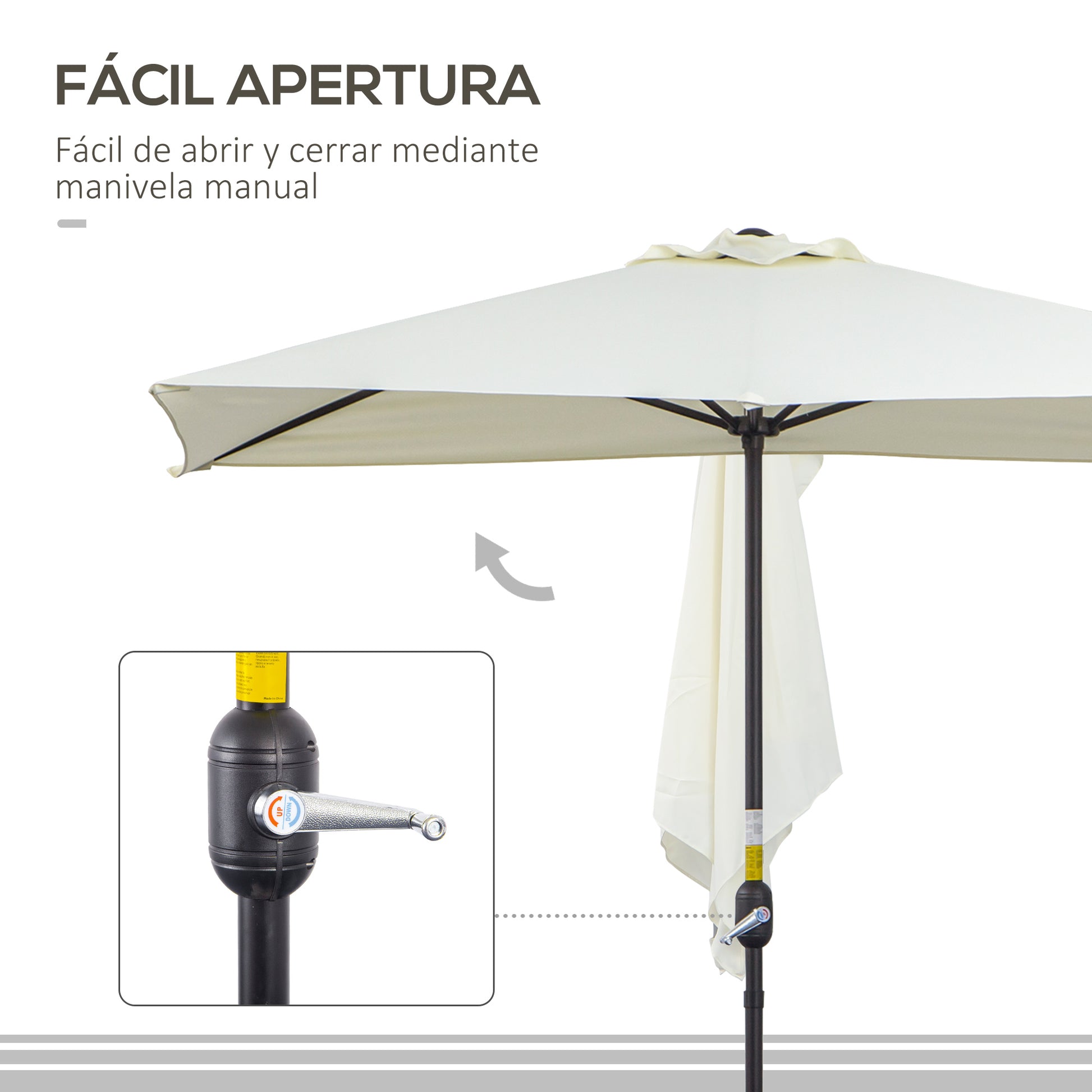Outsunny Sombrilla Rectangular 230x130x245 cm Parasol para Pared Media Sombrilla con Manivela Protección UV 30+ Impermeable Sombrilla para Balcón Terraza Jardín Beige