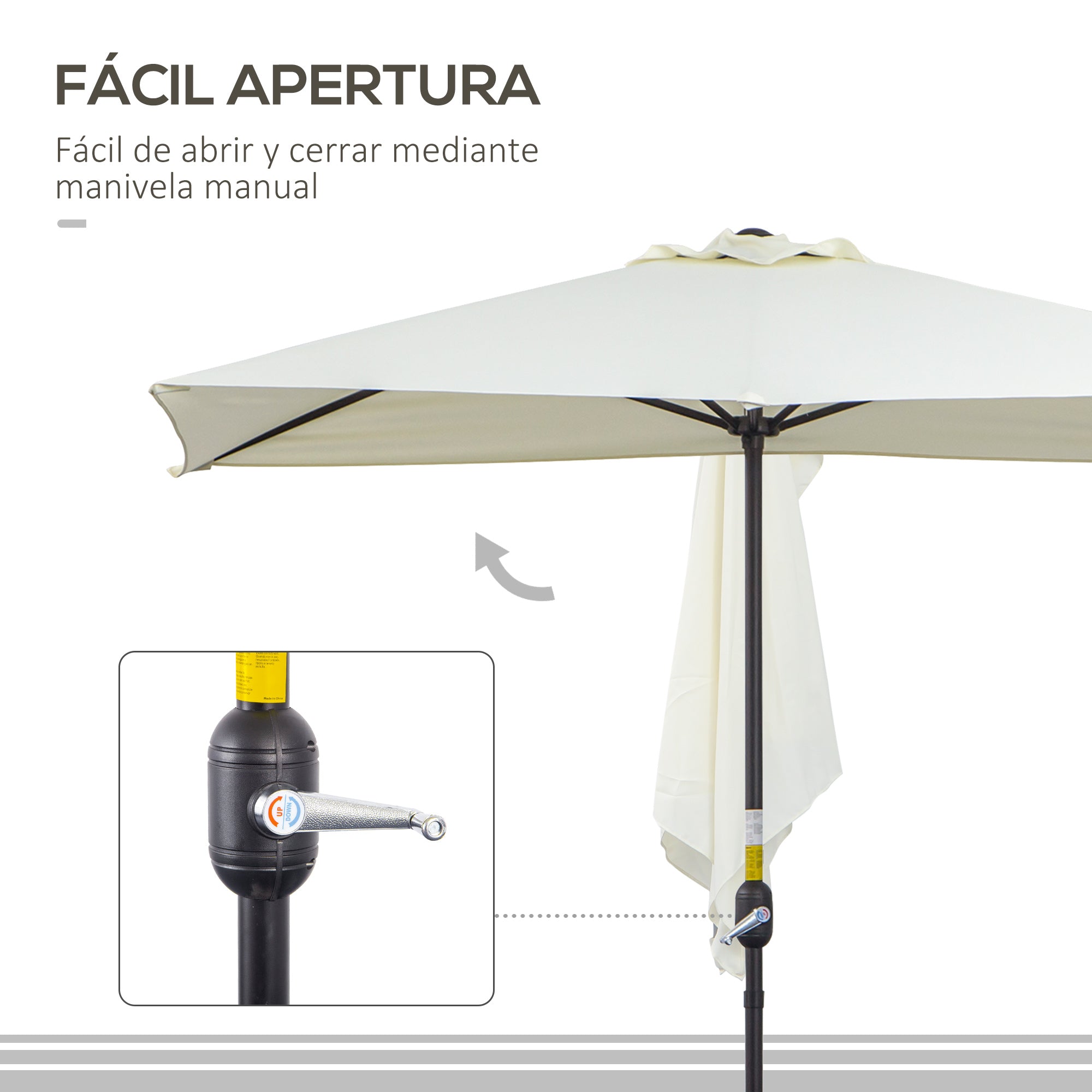 Outsunny Sombrilla Rectangular 230x130x245 cm Parasol para Pared Media Sombrilla con Manivela Protección UV 30+ Impermeable Sombrilla para Balcón Terraza Jardín Beige