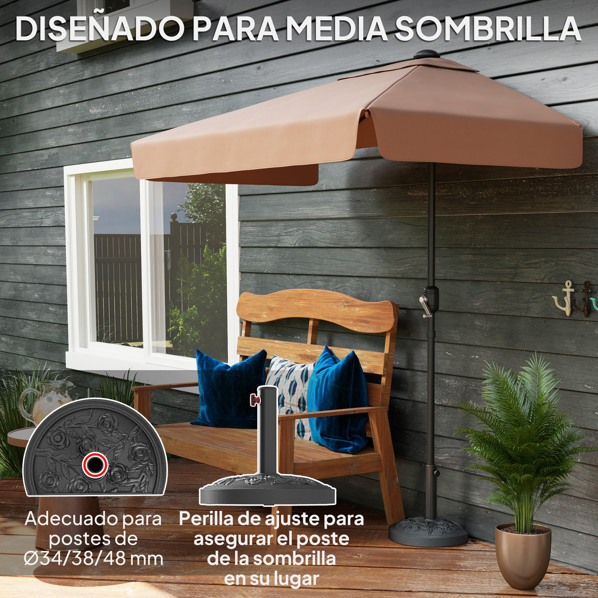 Outsunny Base para Sombrilla Semicircular Soporte para Parasol Pie para Sombrilla con Relleno de Cemento Peso 12 kg para Jardín Terraza Negro