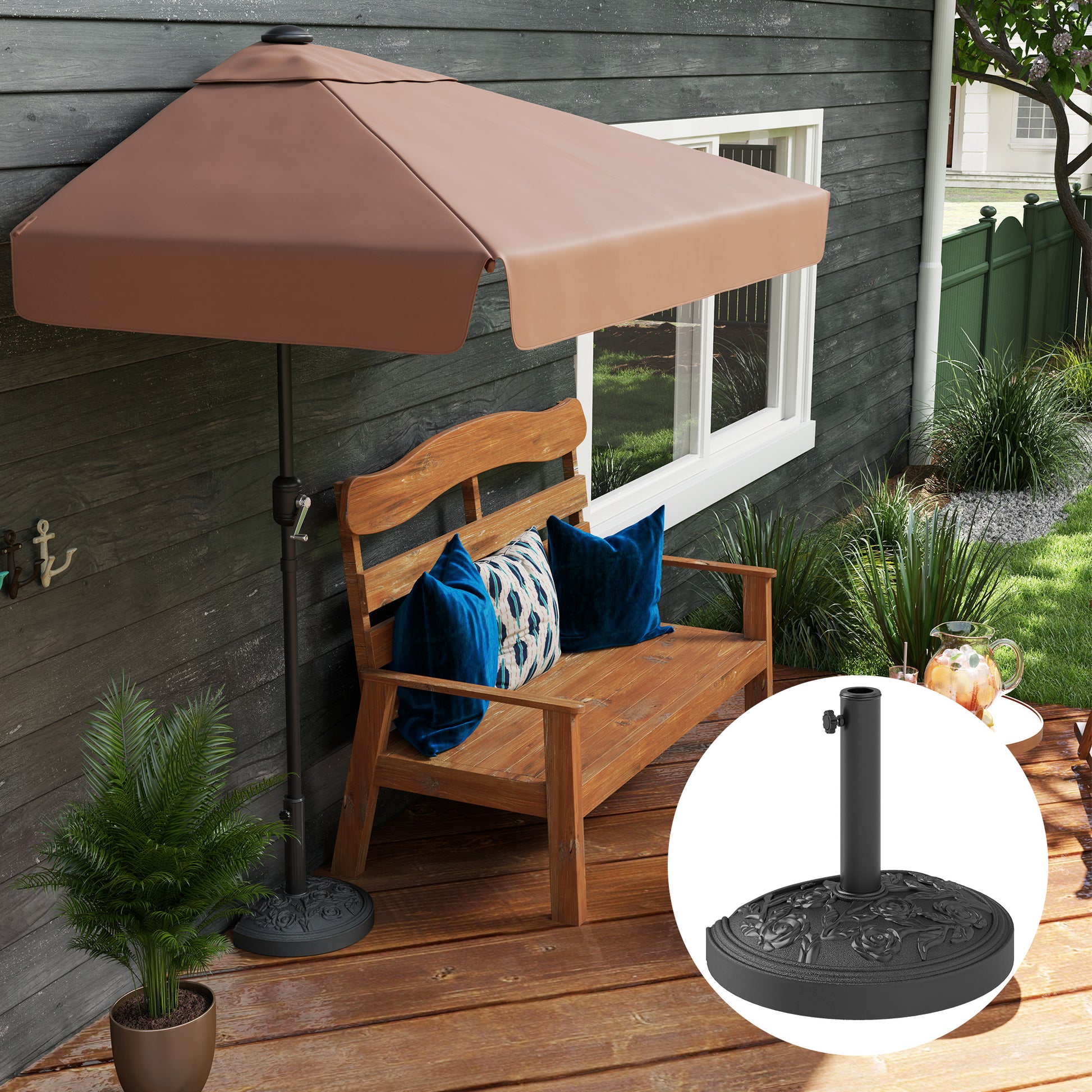 Outsunny Base para Sombrilla Semicircular Soporte para Parasol Pie para Sombrilla con Relleno de Cemento Peso 12 kg para Jardín Terraza Negro