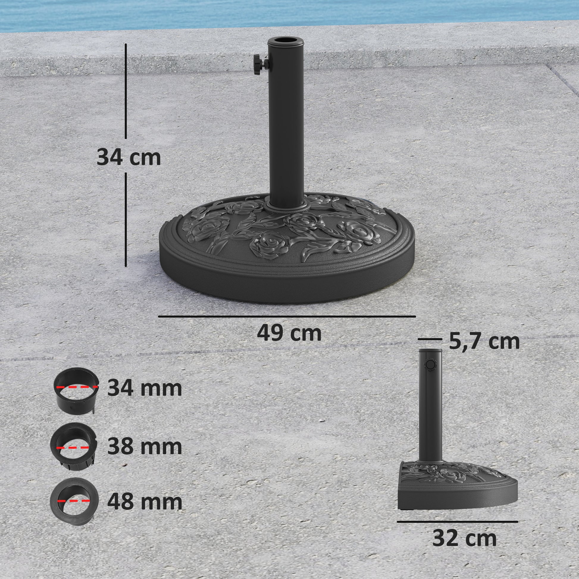 Outsunny Base para Sombrilla Semicircular Soporte para Parasol Pie para Sombrilla con Relleno de Cemento Peso 12 kg para Jardín Terraza Negro