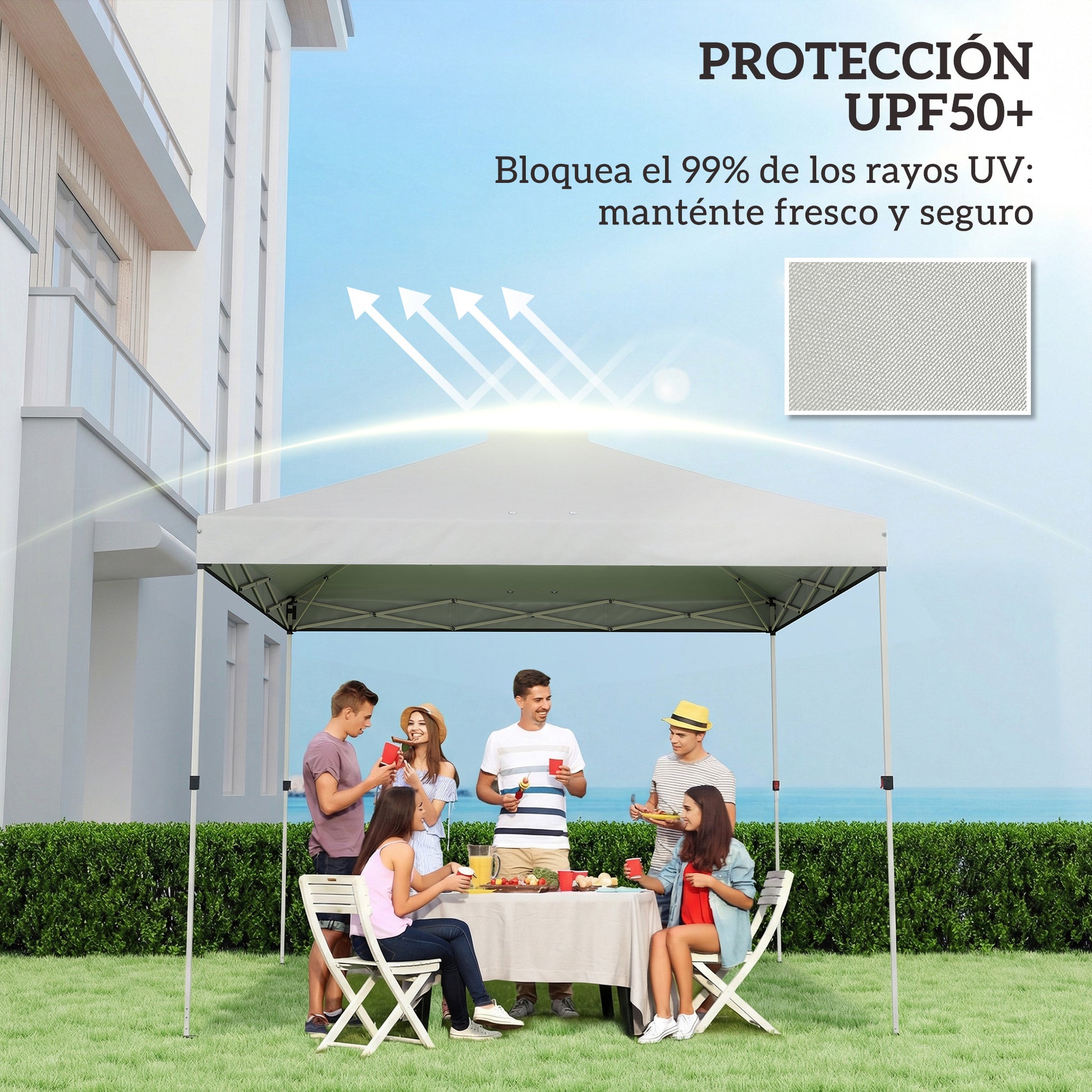 Outsunny Toldo de Pérgola de Recambio 3x3 m Techo de Repuesto para Carpa Plegable de Jardín de Tela Oxford 210D con 8 Orificios de Drenaje y Doble Ventilación Protección UV 50+ SOLO TOLDO Blanco