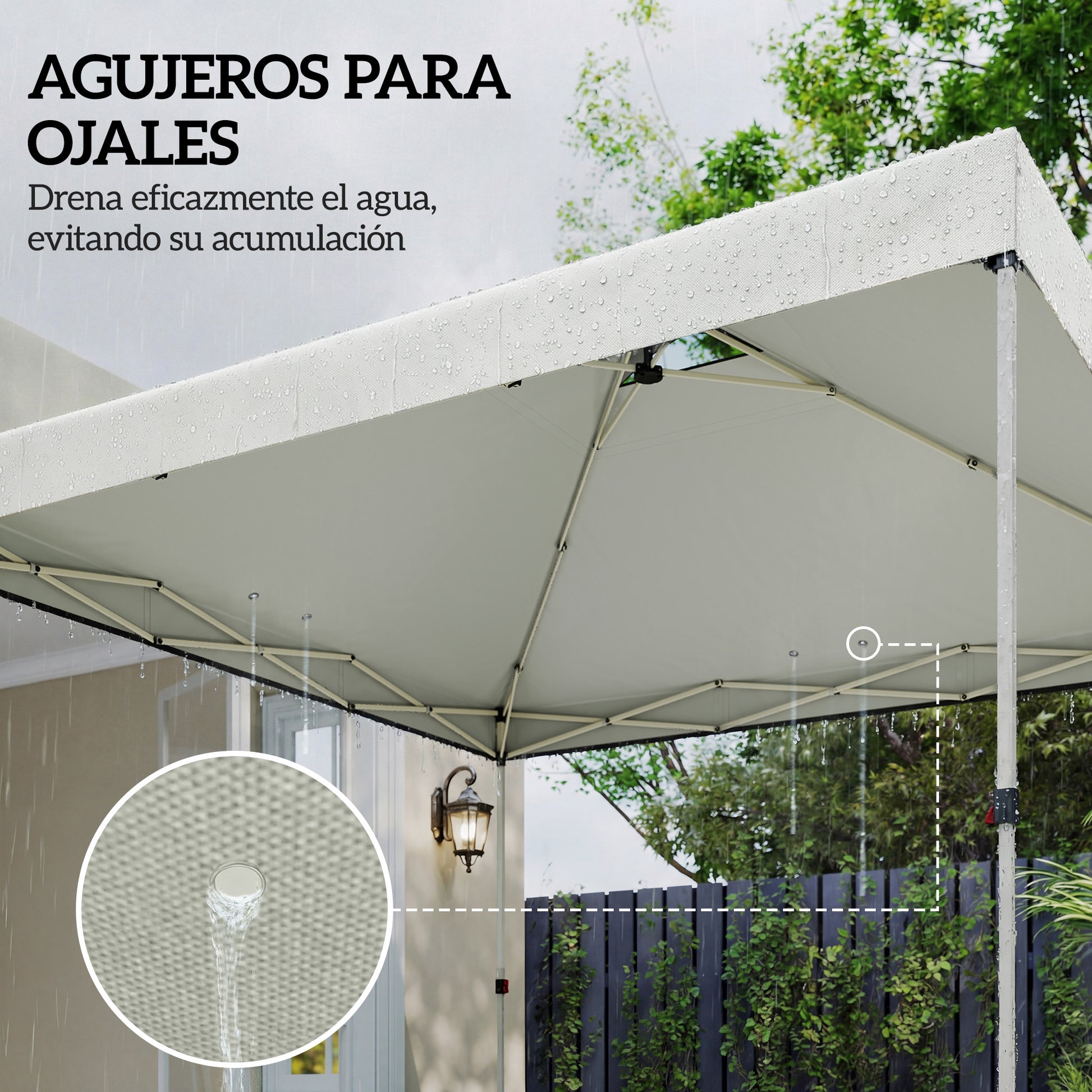 Outsunny Toldo de Pérgola de Recambio 3x3 m Techo de Repuesto para Carpa Plegable de Jardín de Tela Oxford 210D con 8 Orificios de Drenaje y Doble Ventilación Protección UV 50+ SOLO TOLDO Blanco