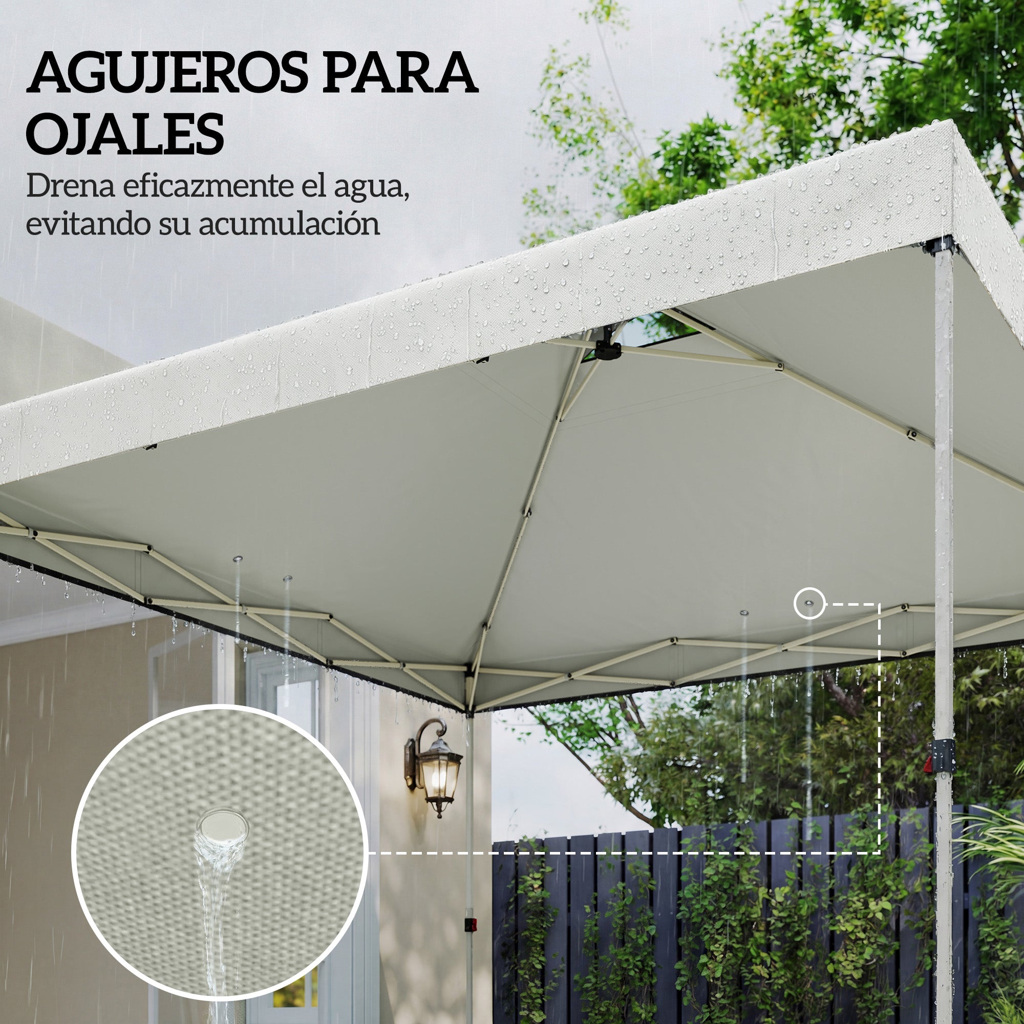 Outsunny Toldo de Pérgola de Recambio 3x3 m Techo de Repuesto para Carpa Plegable de Jardín de Tela Oxford 210D con 8 Orificios de Drenaje y Doble Ventilación Protección UV 50+ SOLO TOLDO Blanco