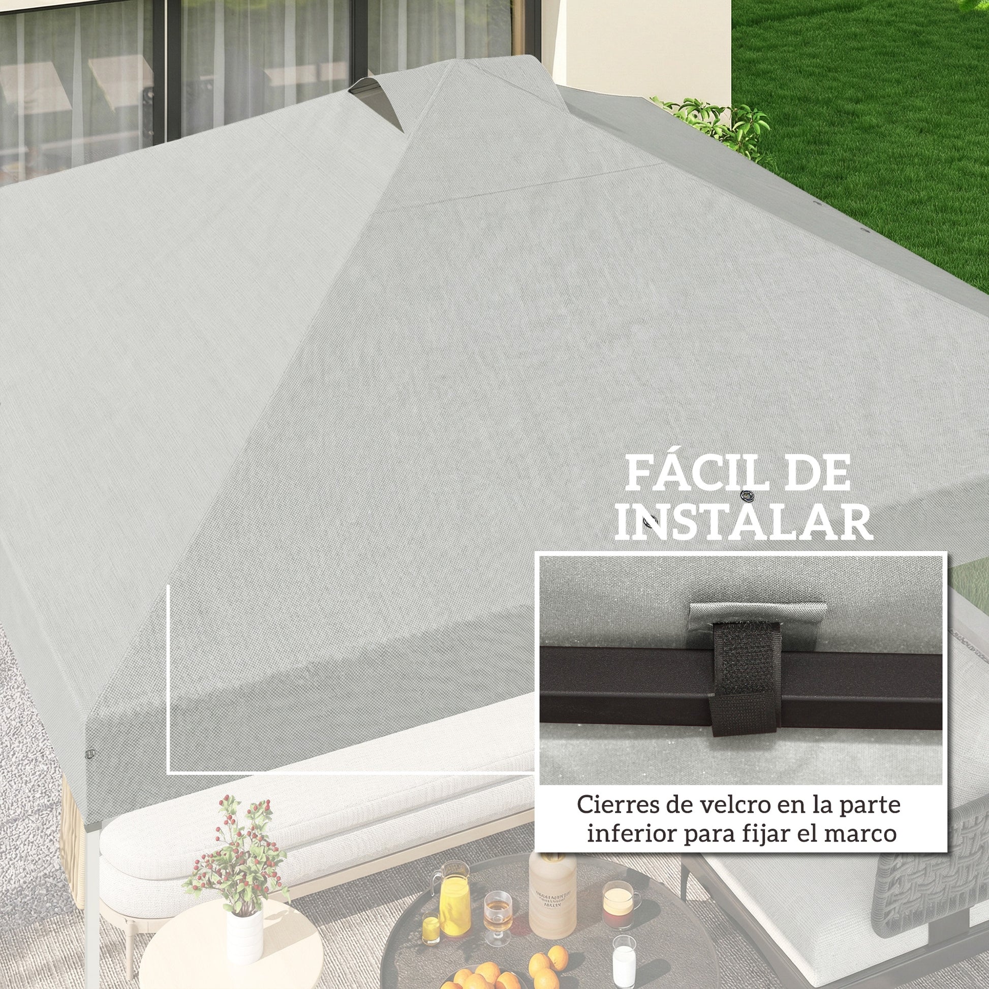 Outsunny Toldo de Pérgola de Recambio 3x3 m Techo de Repuesto para Carpa Plegable de Jardín de Tela Oxford 210D con 8 Orificios de Drenaje y Doble Ventilación Protección UV 50+ SOLO TOLDO Blanco