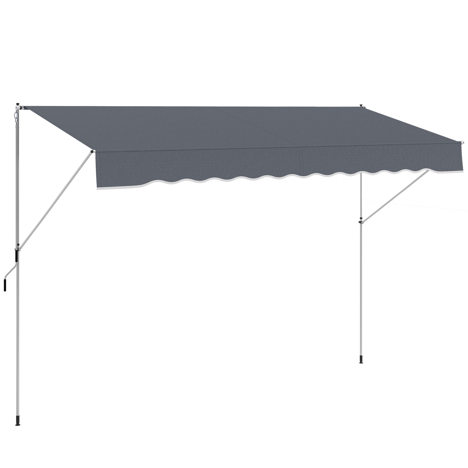 Outsunny Toldo Manual Retráctil 4x1,2 m, Toldo Exterior Terraza Enrollable, Altura Ajustable 170-280 cm, con Manivela, Anti-UV e Impermeable, Sin Taladro, para Balcón, Jardín, Gris Oscuro