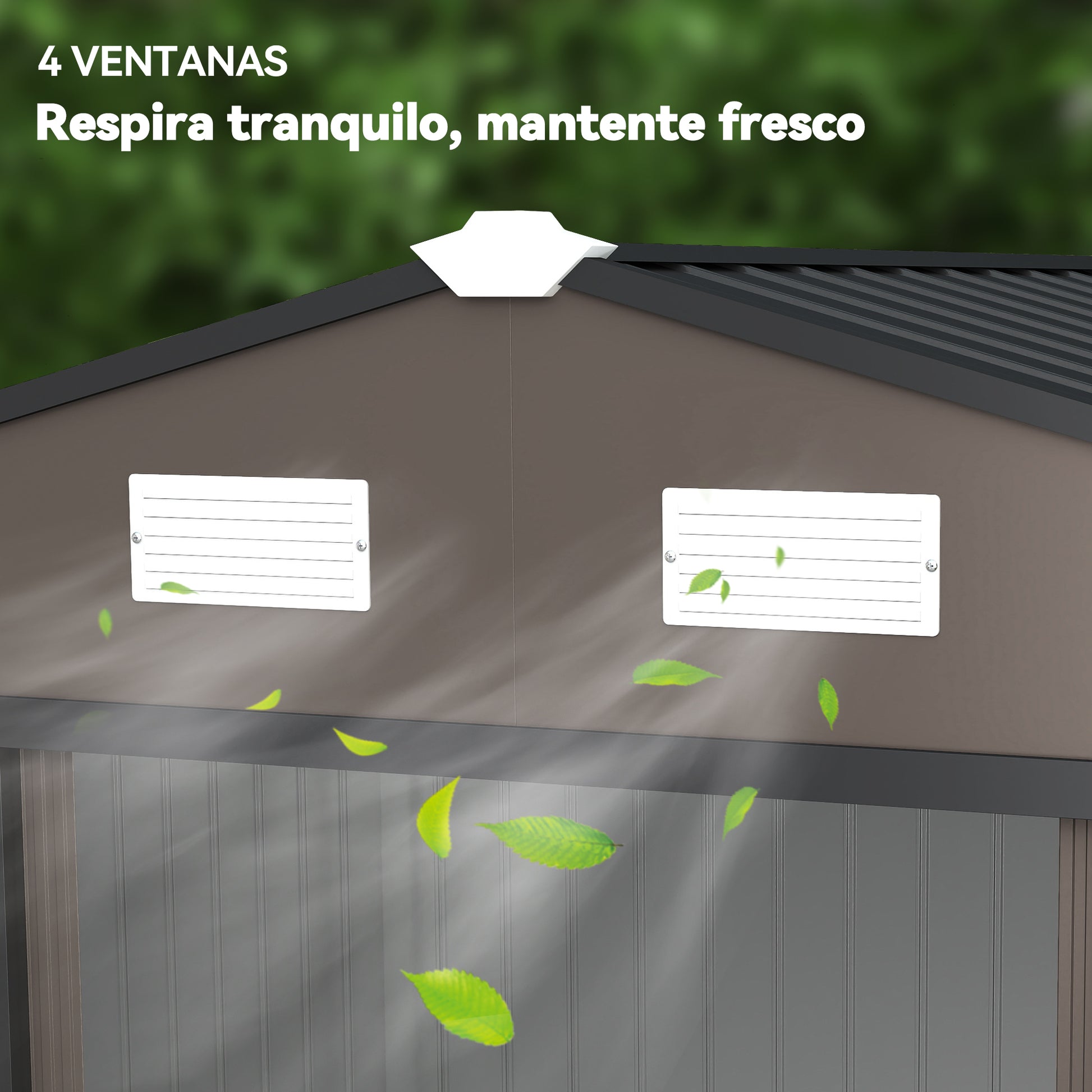 Outsunny Caseta de Jardín Exterior 4,9 m², 277x195x192 cm, Cobertizo de Jardín Exterior Metálico con Puerta Corredera, Ventilación y Kit de Fundación, para Almacenamiento de Herramientas, Marrón