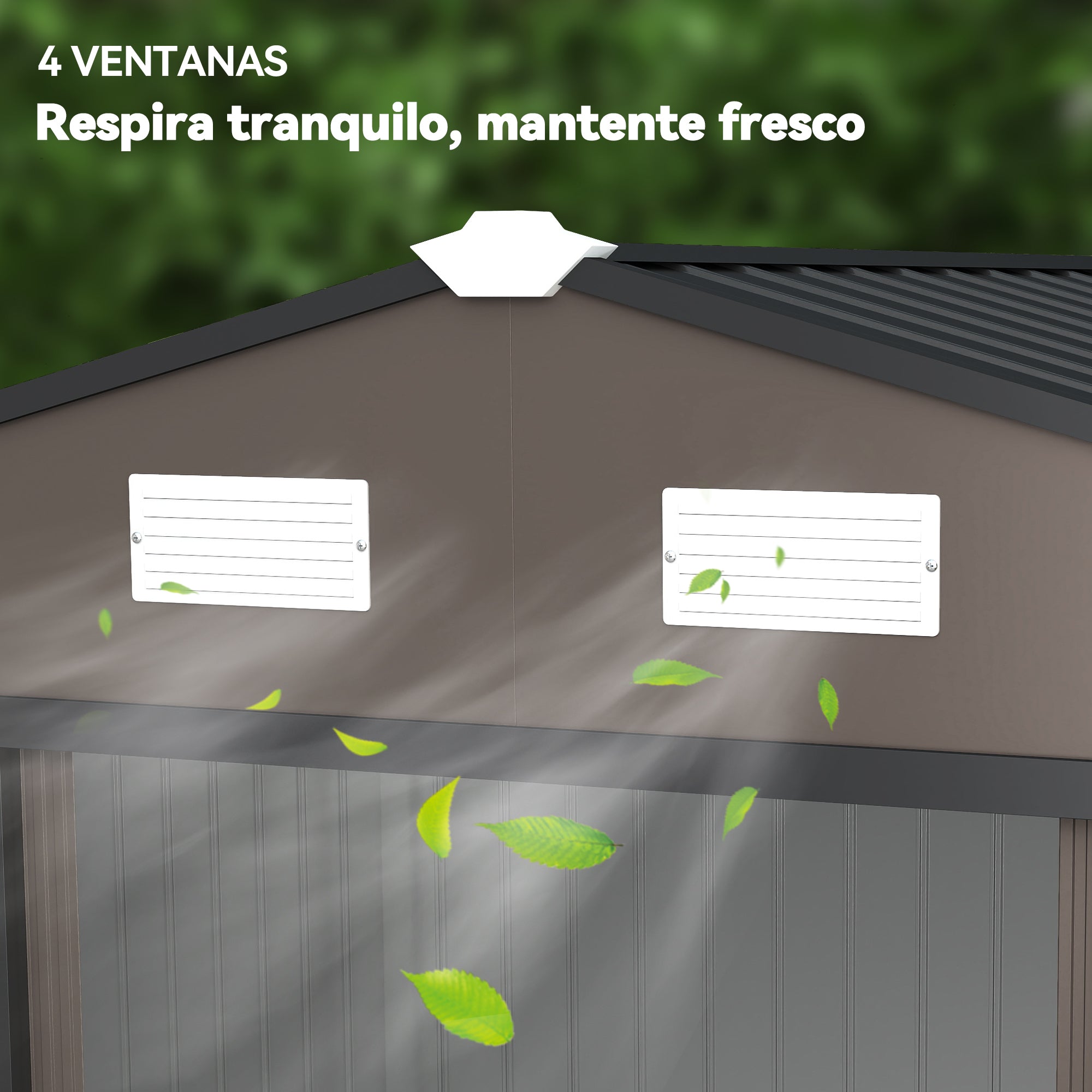 Outsunny Caseta de Jardín Exterior 4,9 m², 277x195x192 cm, Cobertizo de Jardín Exterior Metálico con Puerta Corredera, Ventilación y Kit de Fundación, para Almacenamiento de Herramientas, Marrón