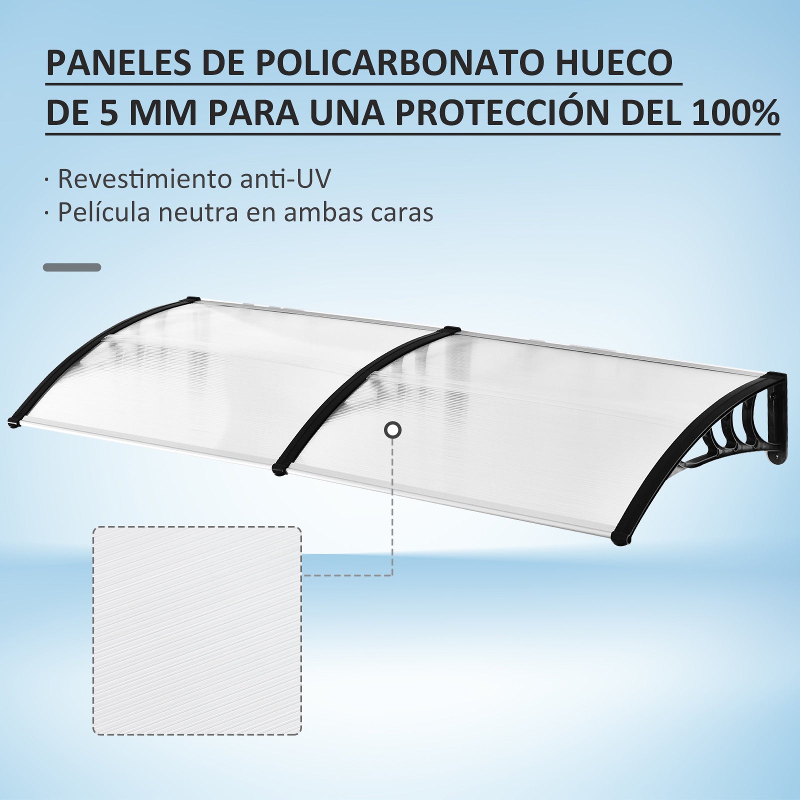 Outsunny Tejadillo de Protección contra Sol y Lluvia Marquesina para Puertas de Exterior Marquesina de Techo Diseño Moderno Aleación de Aluminio Duradero 75x195x23 cm Transparente