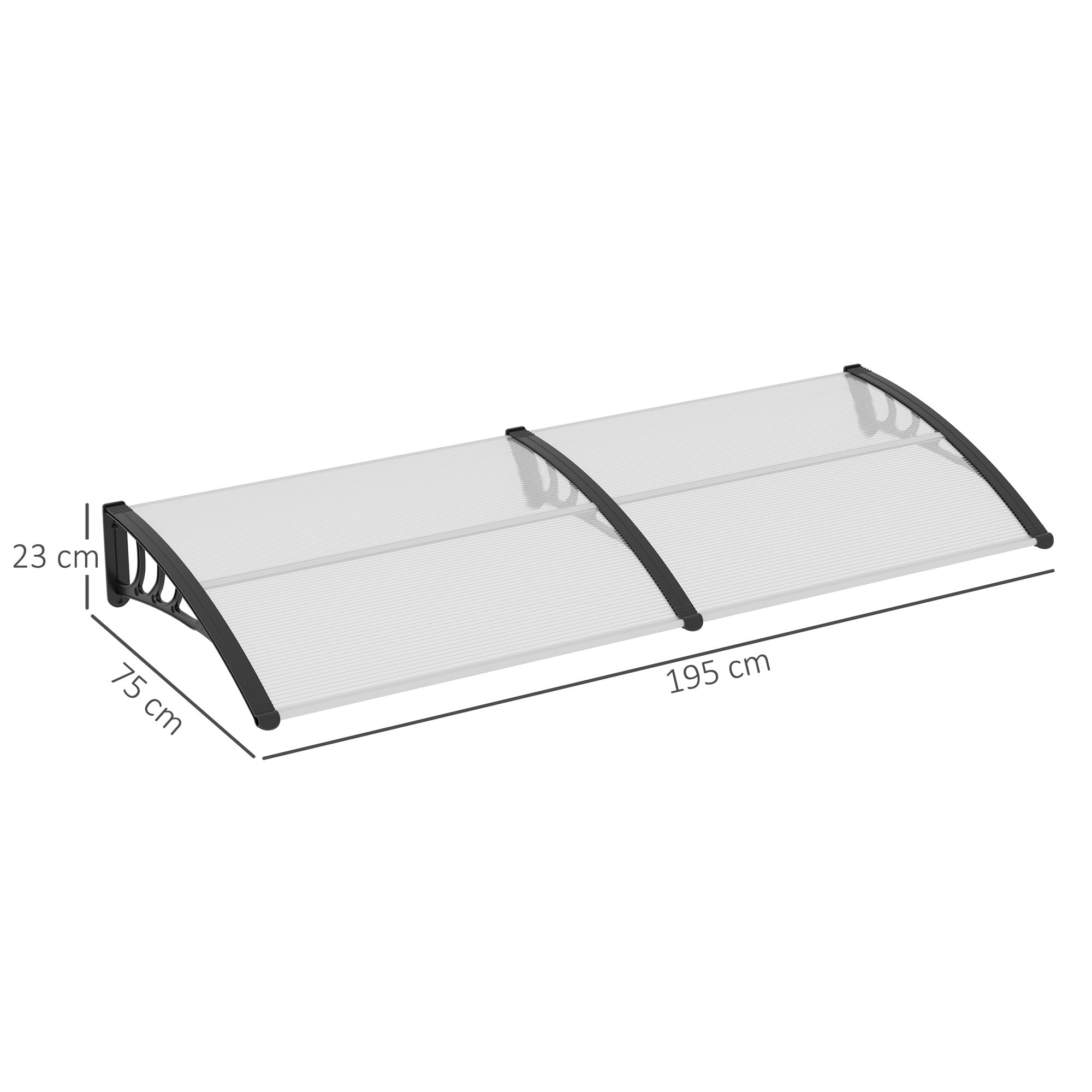 Outsunny Tejadillo de Protección contra Sol y Lluvia Marquesina para Puertas de Exterior Marquesina de Techo Diseño Moderno Aleación de Aluminio Duradero 75x195x23 cm Transparente