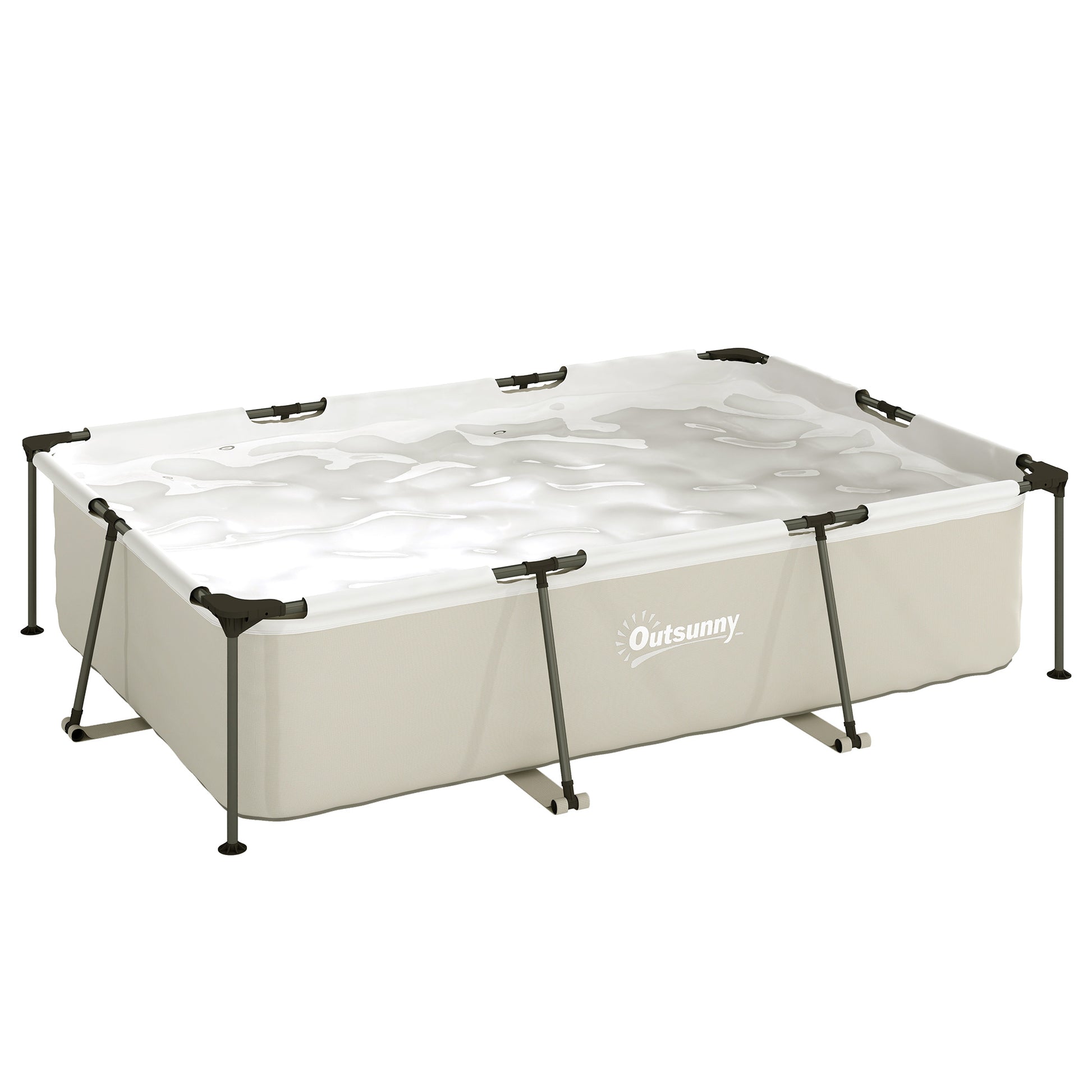 Outsunny Piscina Desmontable Tubular 316x238x66,5 cm 3700 L, Piscina Rectangular con Marco Metálico Estable, Parche de Reparación, Bomba de Filtro No Incluida para 2-4 Personas, Jardín, Exterior, Gris