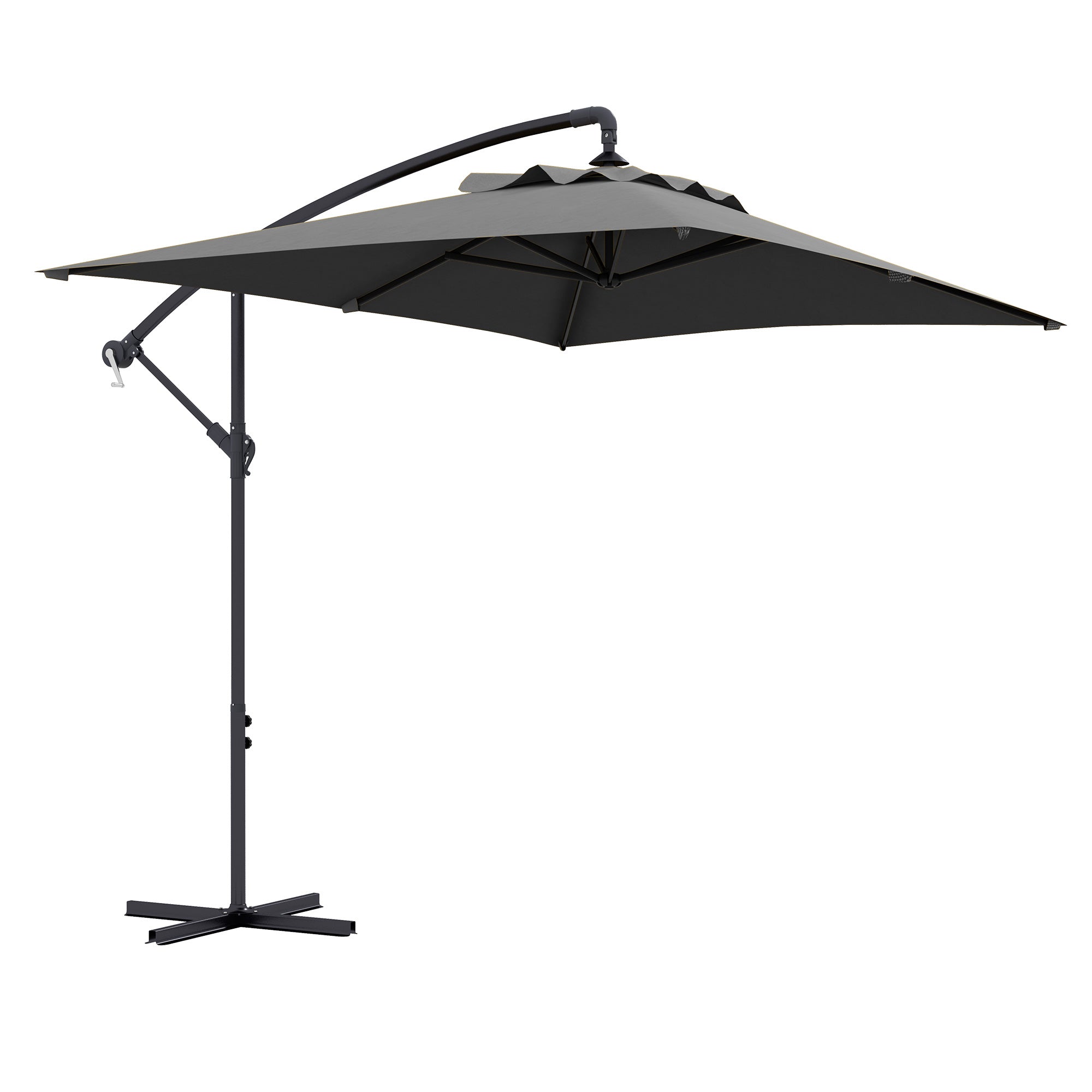 Outsunny Parasol Excéntrico 294x193 cm Sombrilla de Jardín con Base Cruzada y Manivela Impermeable Protección UV Sombrilla para Terraza Patio Gris Oscuro