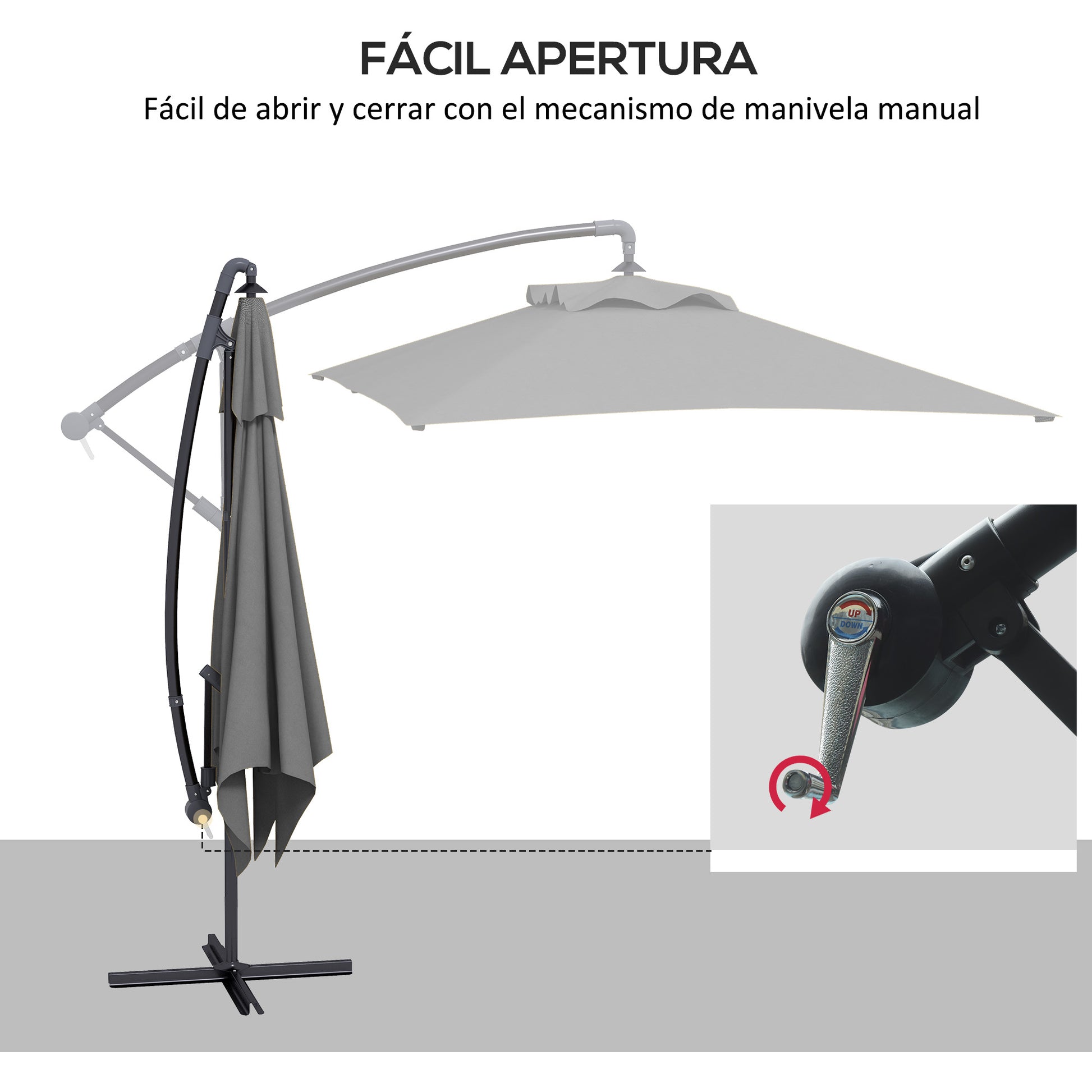 Outsunny Parasol Excéntrico 294x193 cm Sombrilla de Jardín con Base Cruzada y Manivela Impermeable Protección UV Sombrilla para Terraza Patio Gris Oscuro