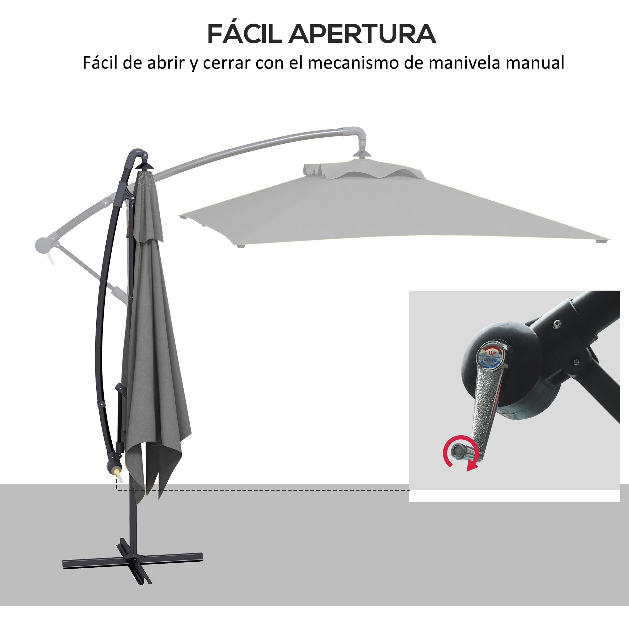 Outsunny Parasol Excéntrico 294x193 cm Sombrilla de Jardín con Base Cruzada y Manivela Impermeable Protección UV Sombrilla para Terraza Patio Gris Oscuro