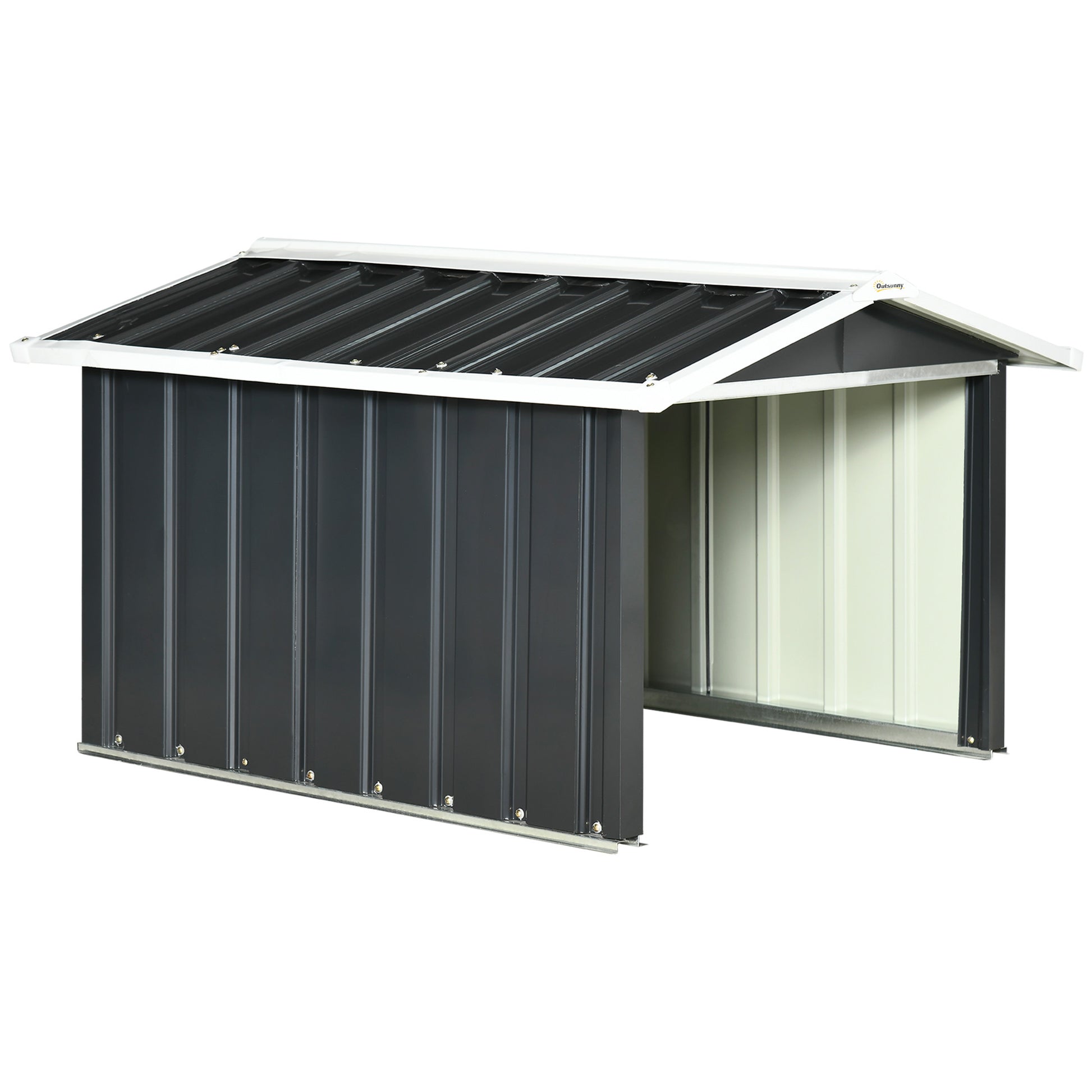 Outsunny Garaje para Robot Cortacésped de Acero Galvanizado con Techo Dos Aguas, Caseta para Robot Cortacésped, 87x103x66 cm, para Jardín, Exterior, Césped, Gris Oscuro