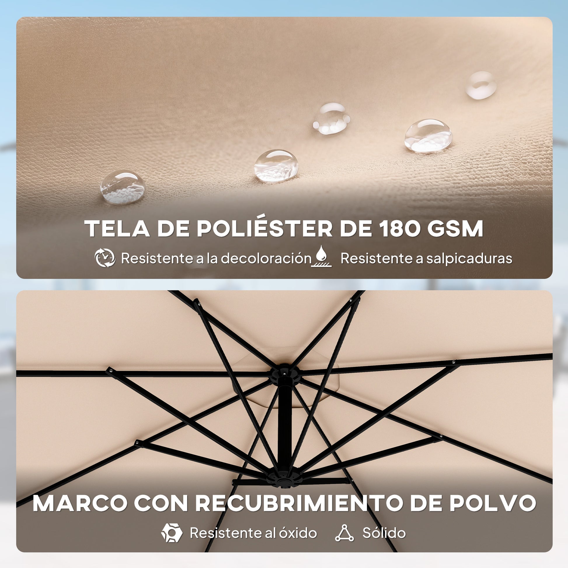 Outsunny Parasol Excéntrico, Ø300 cm, Sombrilla de Jardín con Base Cruzada, Manivela, Funda Protectora y Cuerdas de Viento, UPF30+, para Terraza, Patio, Caqui