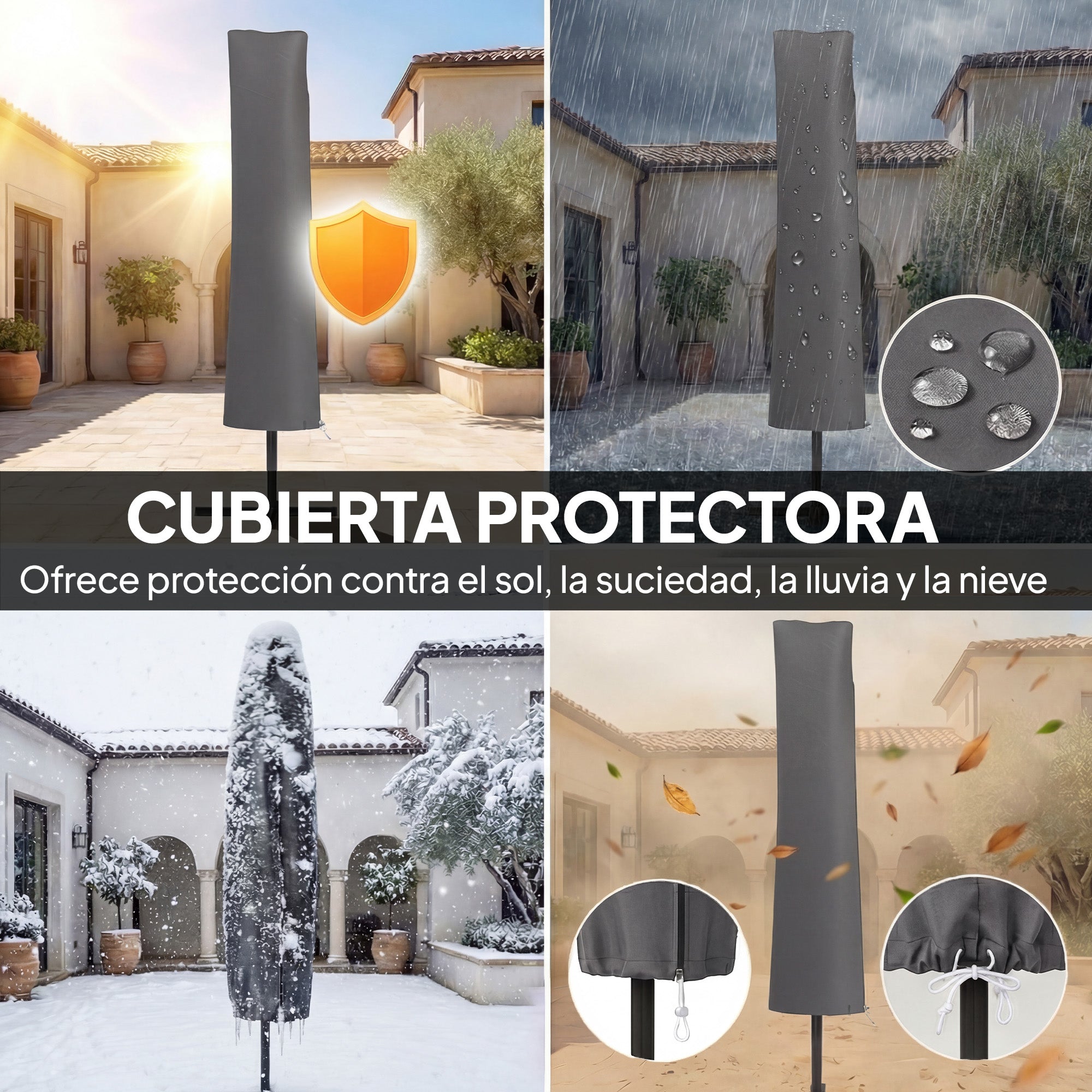 Outsunny Parasol Excéntrico, Ø300 cm, Sombrilla de Jardín con Base Cruzada, Manivela, Funda Protectora y Cuerdas de Viento, UPF30+, para Terraza, Patio, Caqui