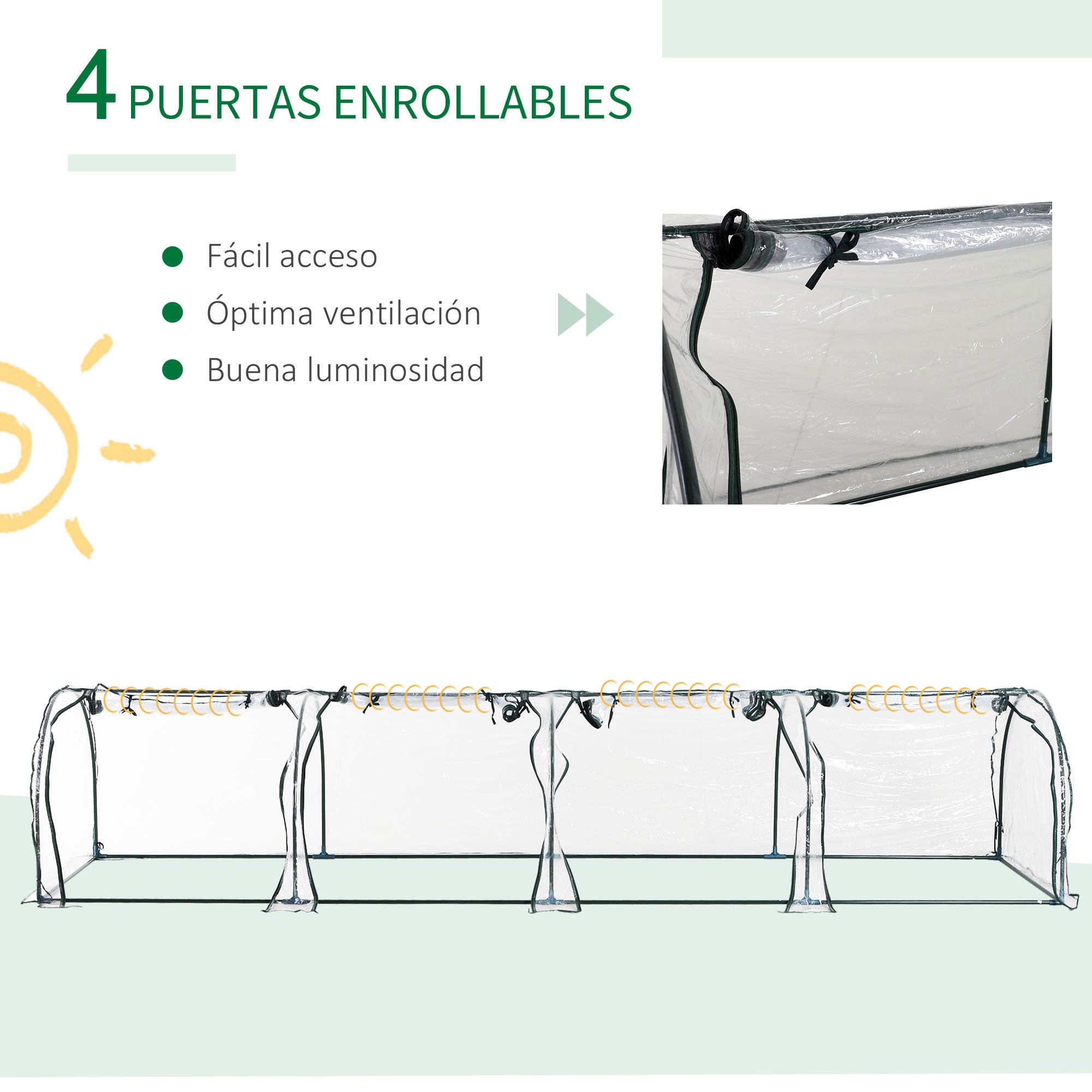 Outsunny Invernadero de Jardín 395x100x80 cm Invernadero de Exterior con Puertas y Marco de Acero para Cultivo de Plantas Tomates en Patio Terraza Transparente