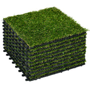 Outsunny Césped Artificial de 10 Piezas Alfombra Césped Artificial 30x30 cm con Altura de Hierba 20 mm Anti-UV Césped Sintético para Jardín Patio Balcón Verde Oscuro