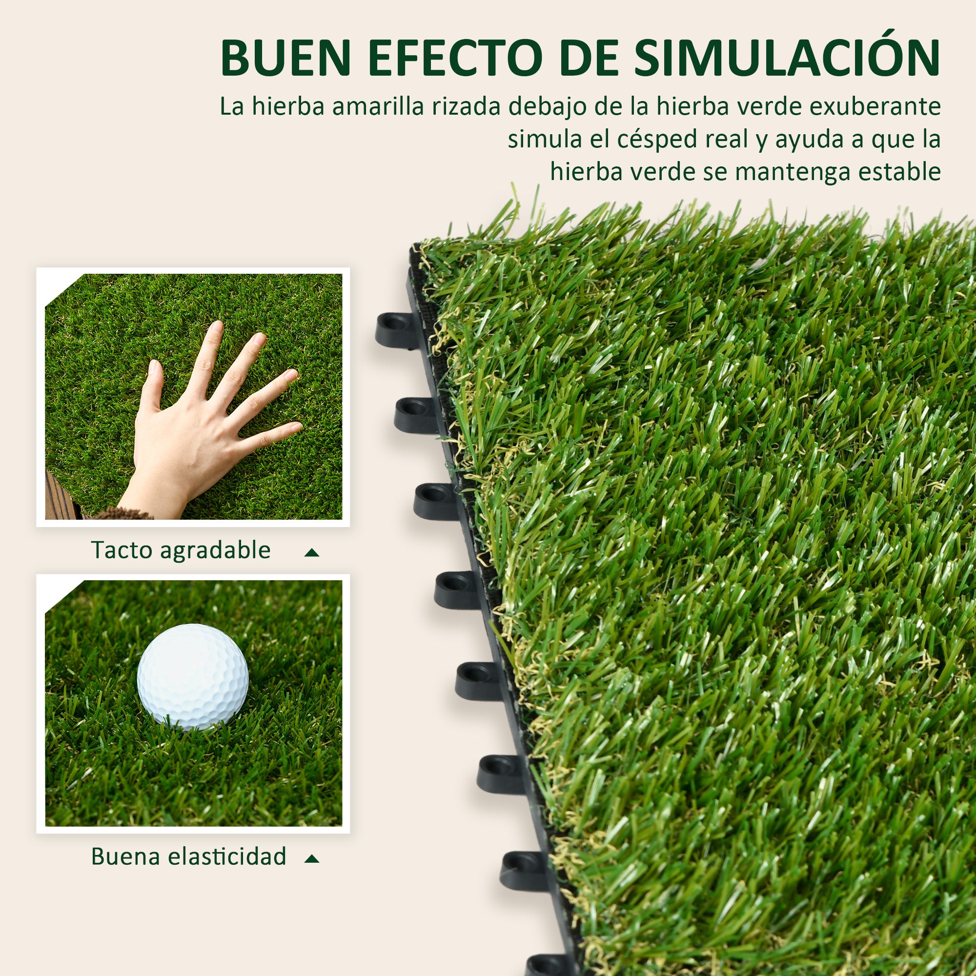 Outsunny Césped Artificial de 10 Piezas Alfombra Césped Artificial 30x30 cm con Altura de Hierba 20 mm Anti-UV Césped Sintético para Jardín Patio Balcón Verde Oscuro