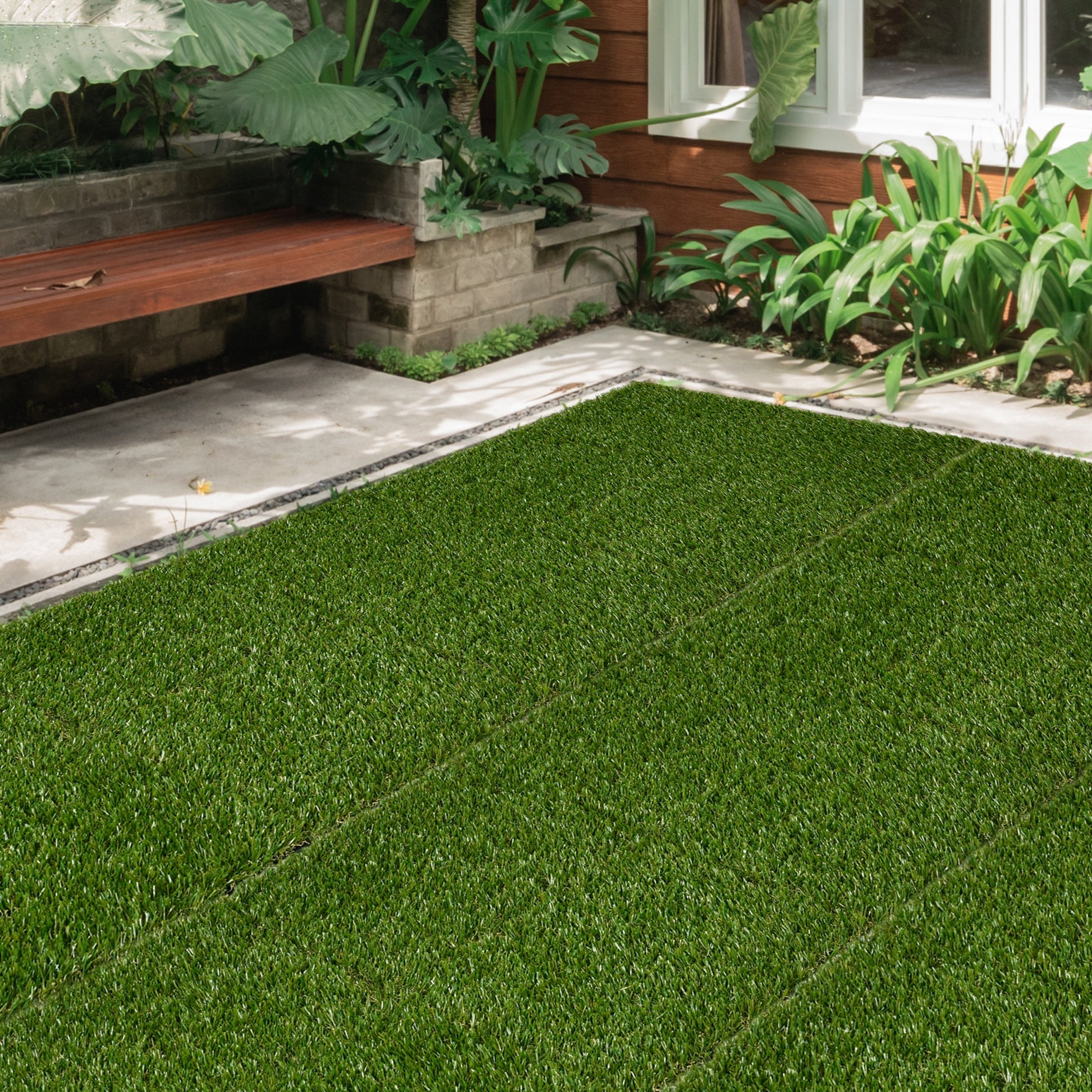 Outsunny Césped Artificial de 10 Piezas Alfombra Césped Artificial 30x30 cm con Altura de Hierba 20 mm Anti-UV Césped Sintético para Jardín Patio Balcón Verde Oscuro