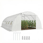 Outsunny Invernadero de Exterior 6x4x2 m, Invernadero de Túnel con 2 Varillas de Soporte, Puertas Enrollables, Ventanas de Malla, Cubierta PE y Marco de Acero Galvanizado, Anti-UV, Impermeable, Blanco