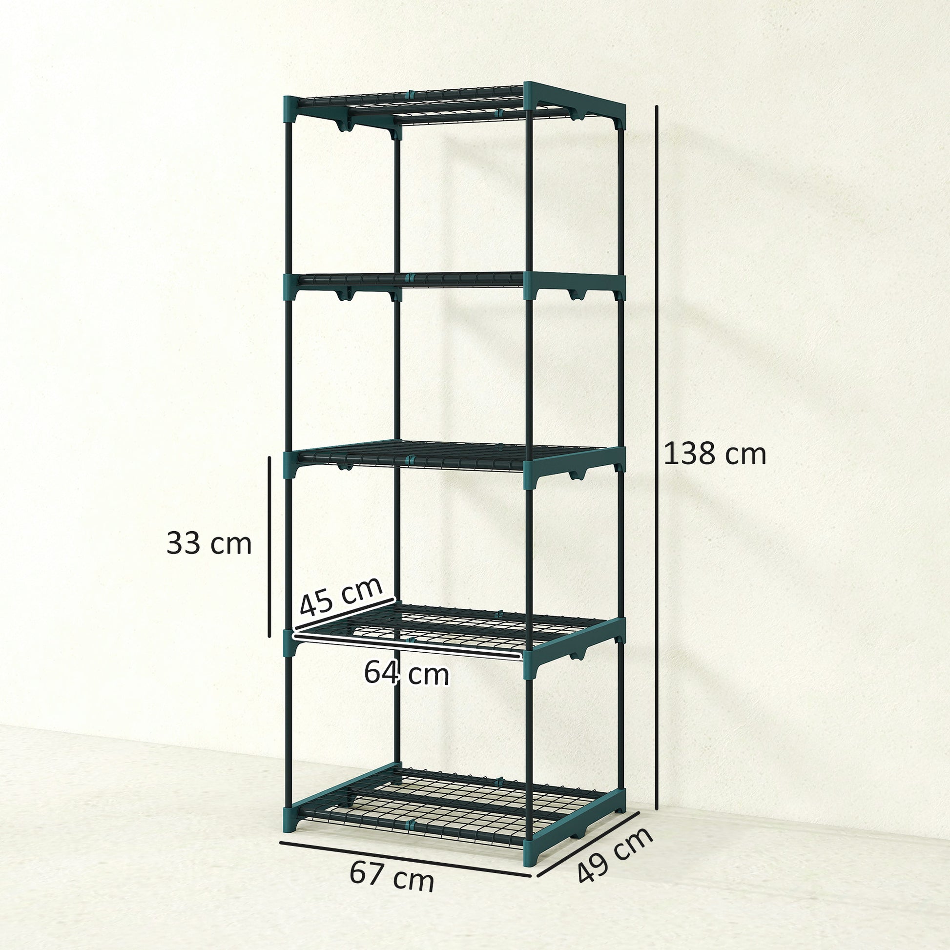 Outsunny Soporte para Plantas de 5 Niveles, Estantería para Plantas de Acero, Estantes de Rejilla, Soporte para Macetas, Interior y Exterior, 67x49x138 cm, Verde Oscuro