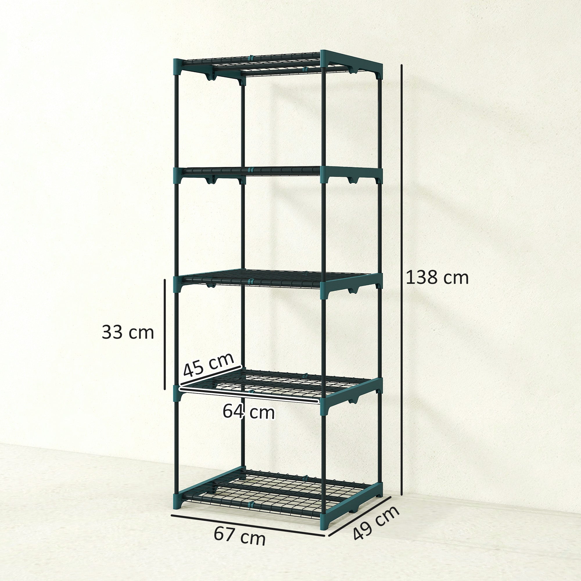 Outsunny Soporte para Plantas de 5 Niveles, Estantería para Plantas de Acero, Estantes de Rejilla, Soporte para Macetas, Interior y Exterior, 67x49x138 cm, Verde Oscuro