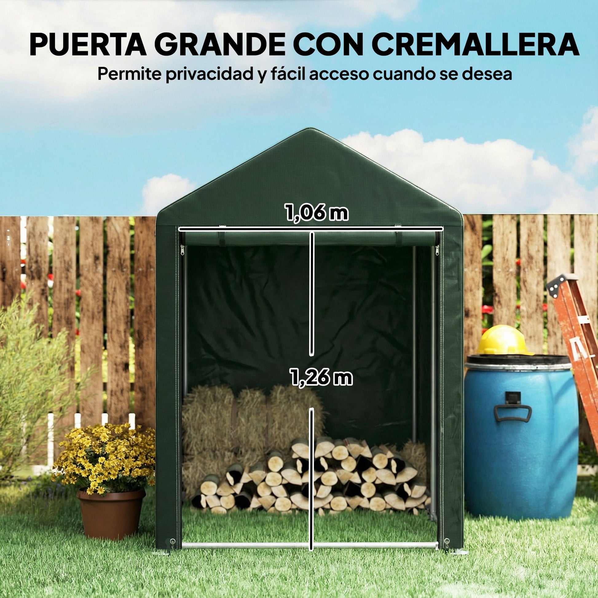 Outsunny Carpa de Jardín Exterior para Herramientas Bicicletas 1,2x1,8x1,65 m, Cobertizo Exterior con 2 Habitaciones, Puerta Enrollable con Cremallera, Impermeable Anti-UV, Garaje Portátil, Verde