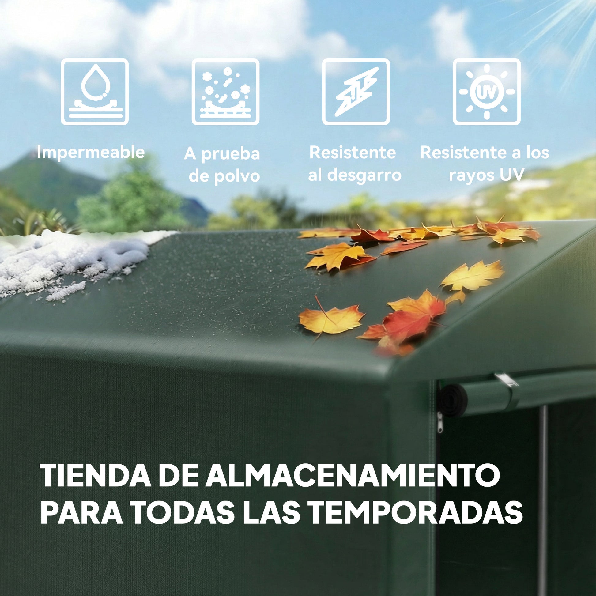 Outsunny Carpa de Jardín Exterior para Herramientas Bicicletas 1,2x1,8x1,65 m, Cobertizo Exterior con 2 Habitaciones, Puerta Enrollable con Cremallera, Impermeable Anti-UV, Garaje Portátil, Verde