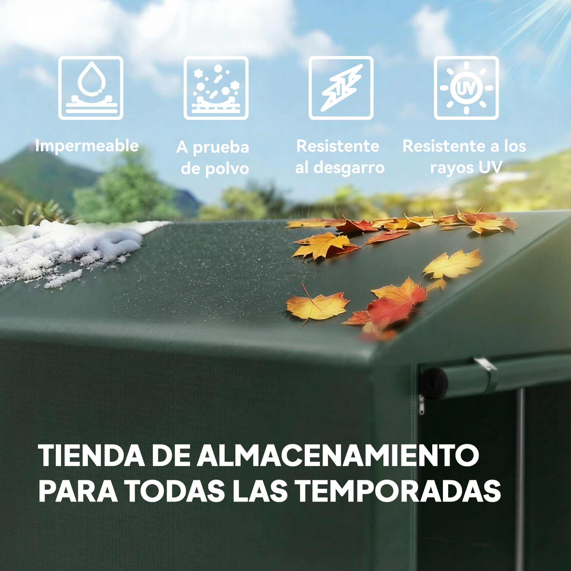Outsunny Carpa de Jardín Exterior para Herramientas Bicicletas 1,2x1,8x1,65 m, Cobertizo Exterior con 2 Habitaciones, Puerta Enrollable con Cremallera, Impermeable Anti-UV, Garaje Portátil, Verde