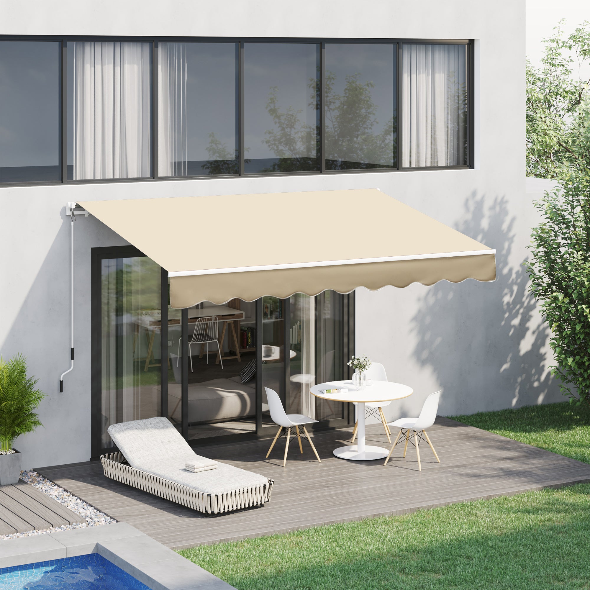Outsunny Toldo Manual Retráctil 3x2,5 cm Toldo para Balcón con Manivela de Metal Impermeable y Anti-UV Toldo Enrollable de Exterior para Jardín Terraza Ventanas Beige