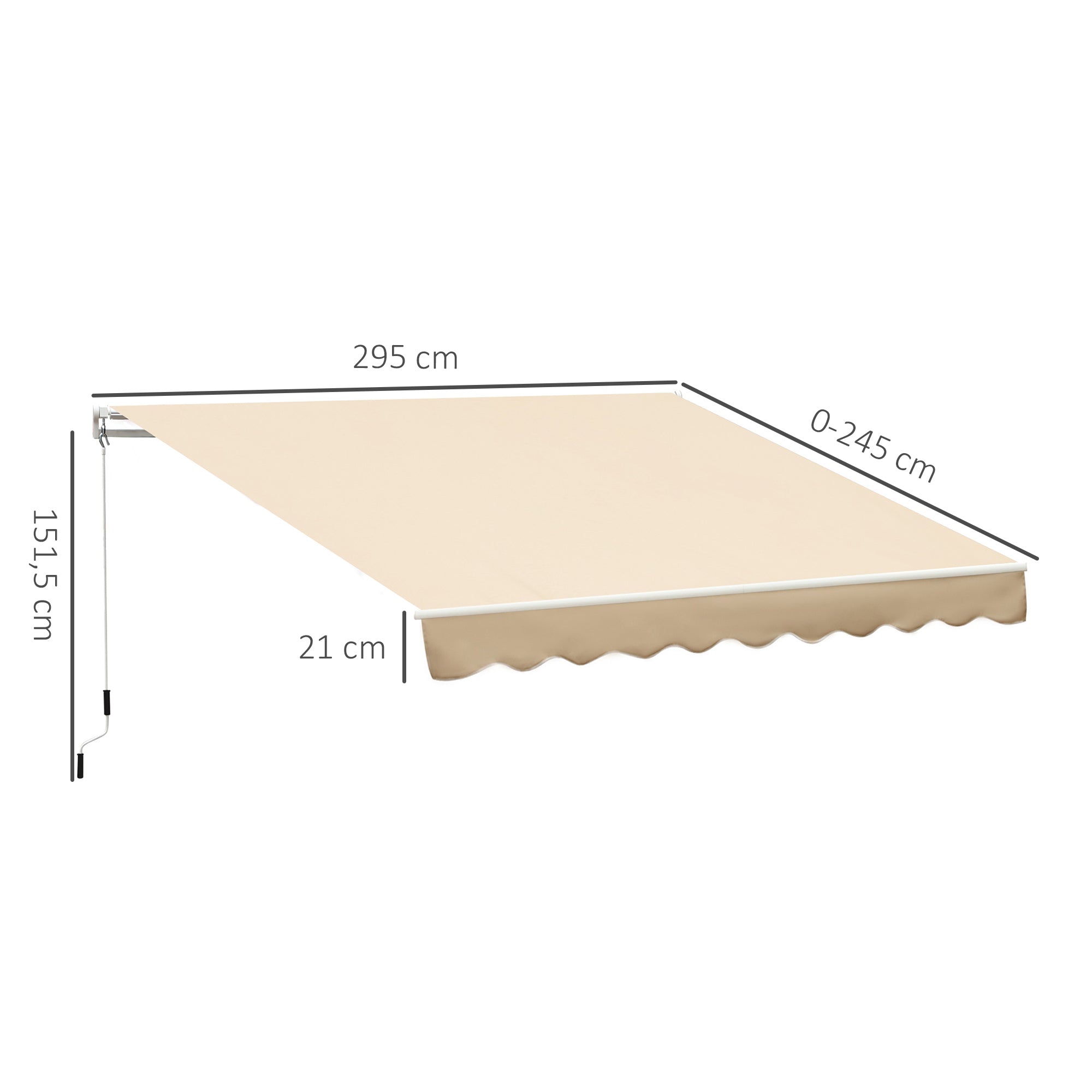 Outsunny Toldo Manual Retráctil 3x2,5 cm Toldo para Balcón con Manivela de Metal Impermeable y Anti-UV Toldo Enrollable de Exterior para Jardín Terraza Ventanas Beige