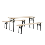 Outsunny Conjunto Mesa y 2 Bancos Plegables de Jardín Muebles para Camping Picnic Mesa de 180x50x75 cm y Asiento de 180x25x45 cm Madera y Negro