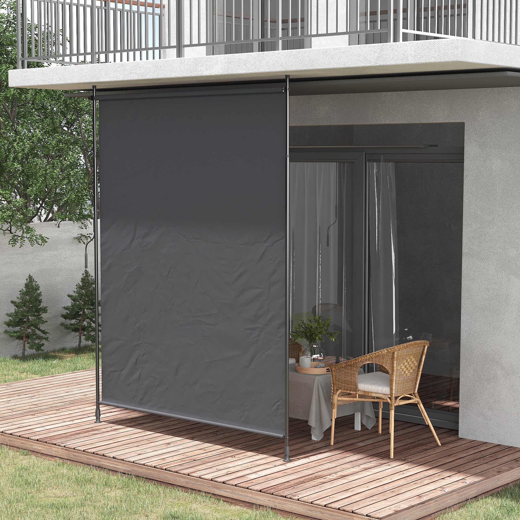 Outsunny Toldo Vertical Exterior 200x305 cm, Pantalla de Privacidad Enrollable, Toldo Lateral Ajustable con Manivela, Protección UV 40+ e Impermeable, Sin Taladro, para Balcón, Jardín, Gris