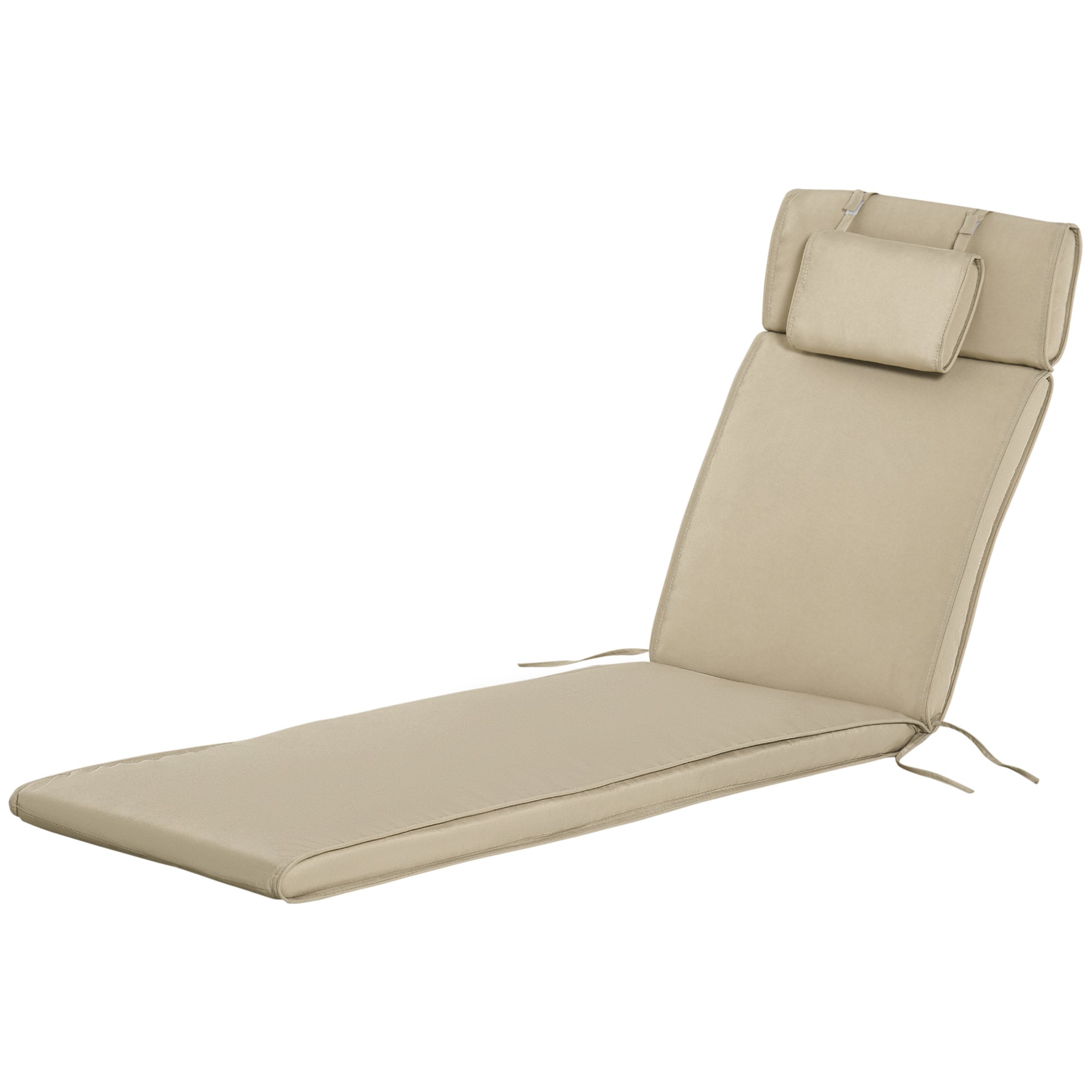 Outsunny Cojín para Tumbona de Exterior 198x53x5 cm Desenfundable y Lavable con Reposacabezas Extraíble Colchoneta Plegable de Algodón para Silla Reclinable de Jardín Beige